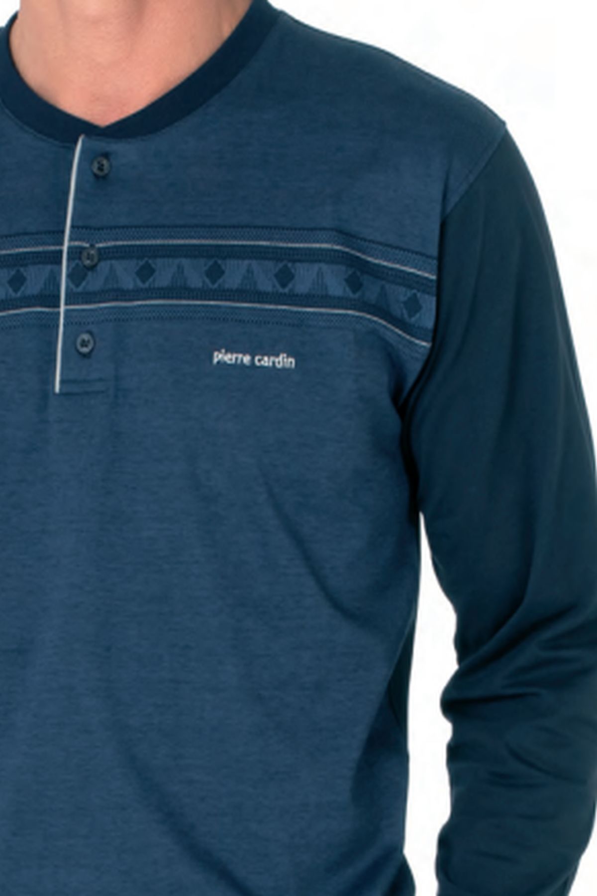 Pierre Cardin 6109 Erkek Saks Uzun Kollu Yakası Düğmeli Pijama Takım