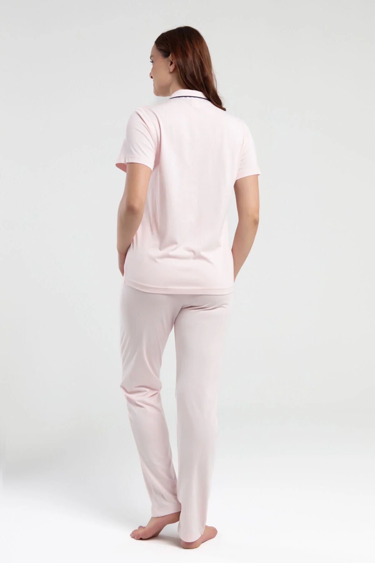 Pierre Cardin 7715 Kadın Somon Kısa Kollu Önden Düğmeli Biyeli Gömlek Pijama Takımı