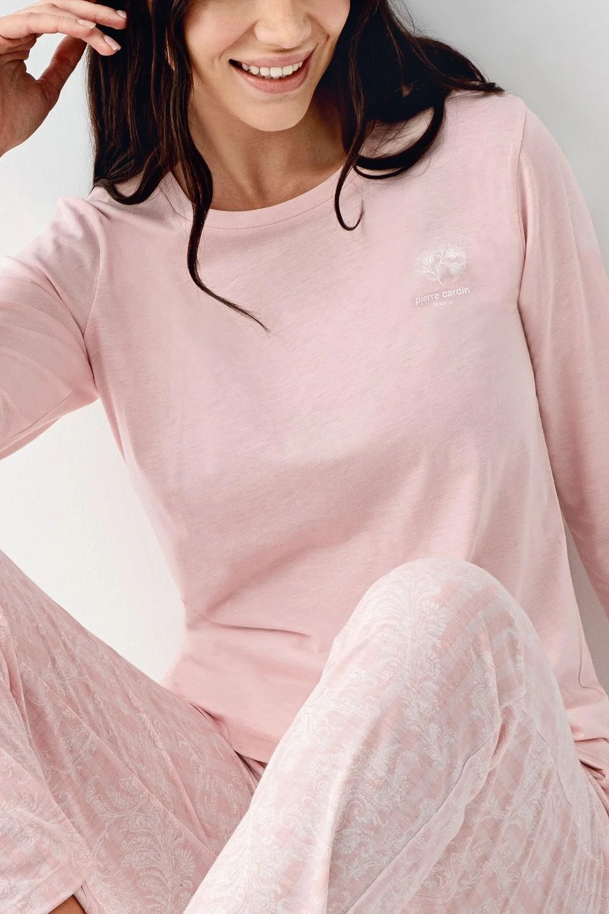 Pierre Cardin 9085 Kadın Pembe Uzun Kollu Yuvarlak Yaka Pijama Takımı
