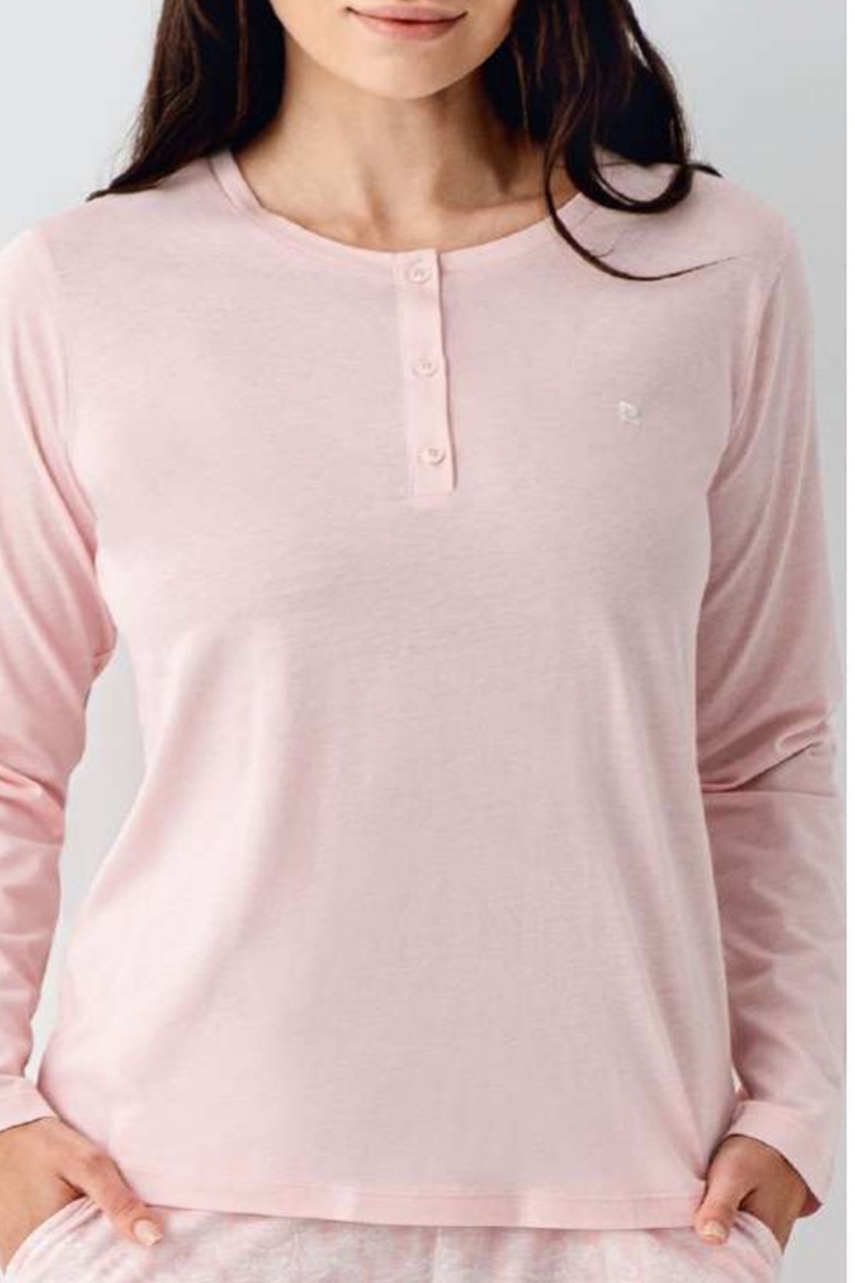 Pierre Cardin 9086B Kadın Pembe Uzun Kollu Yarım Pat Battal Pijama Takımı