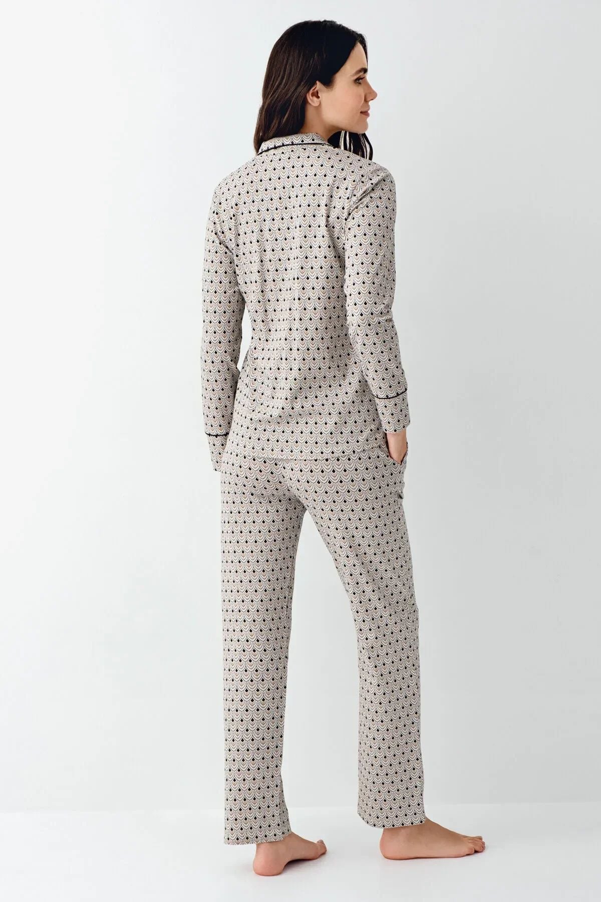 Pierre Cardin 9103 Kadın Siyah Uzun Kollu Önden Düğmeli Gömlek Pijama Takımı