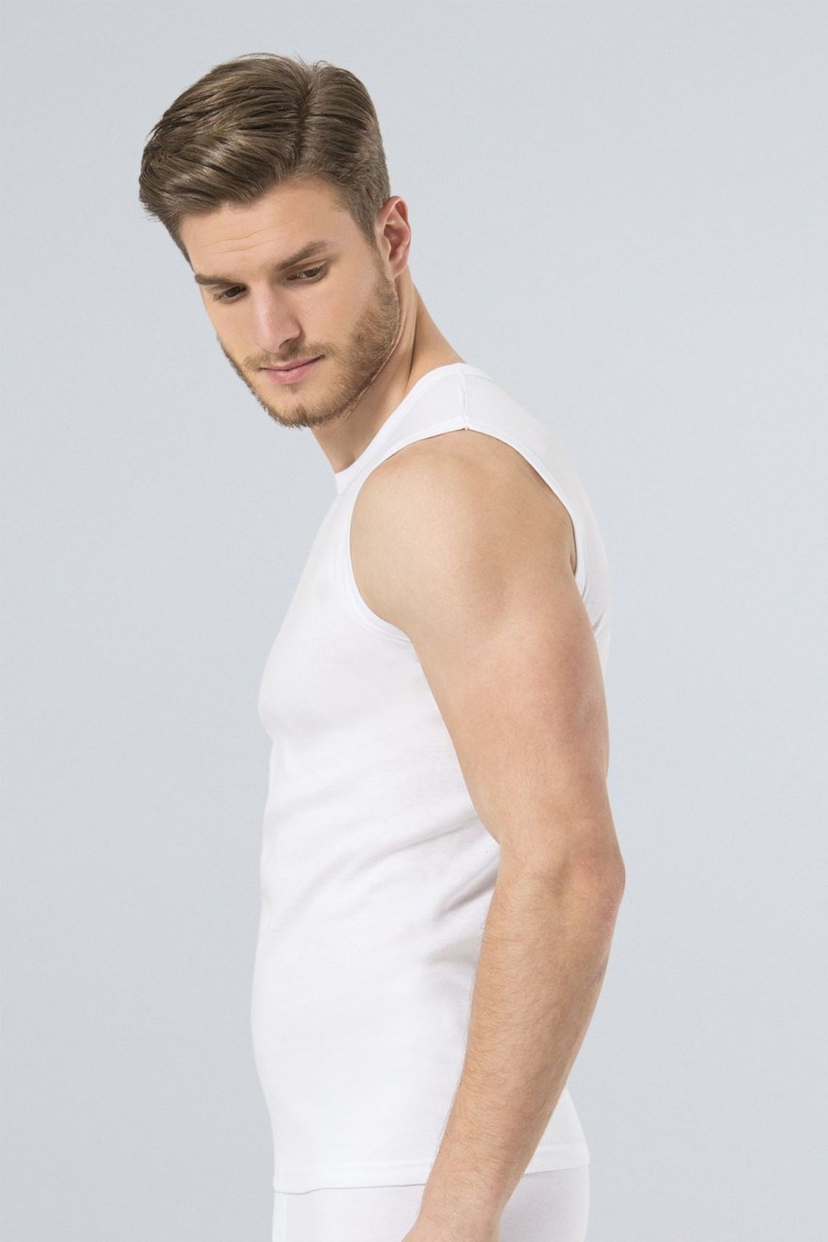 Türen 134 Beyaz Erkek 2li Spor O Yaka Ribana Atlet