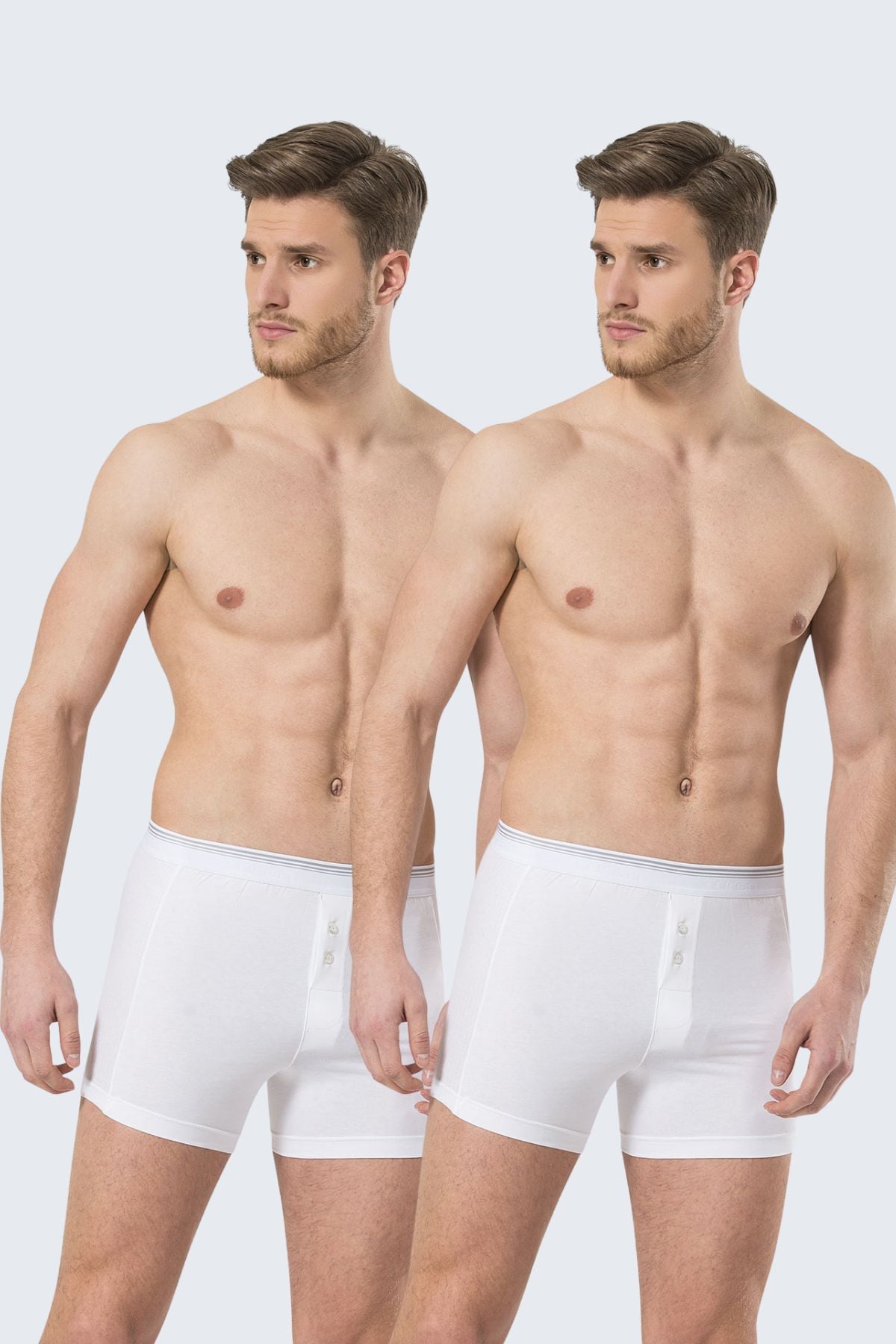 Türen 135 Beyaz 2li Erkek Likralı Düğmeli Boxer