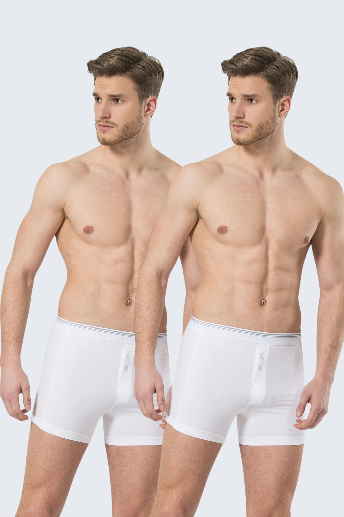 Türen 135 Beyaz 2li Erkek Likralı Düğmeli Boxer
