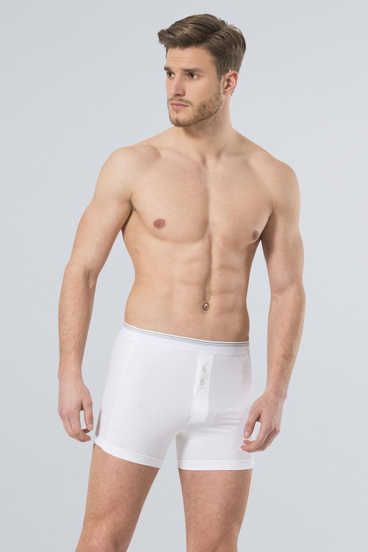 Türen 135 Beyaz 2li Erkek Likralı Düğmeli Boxer