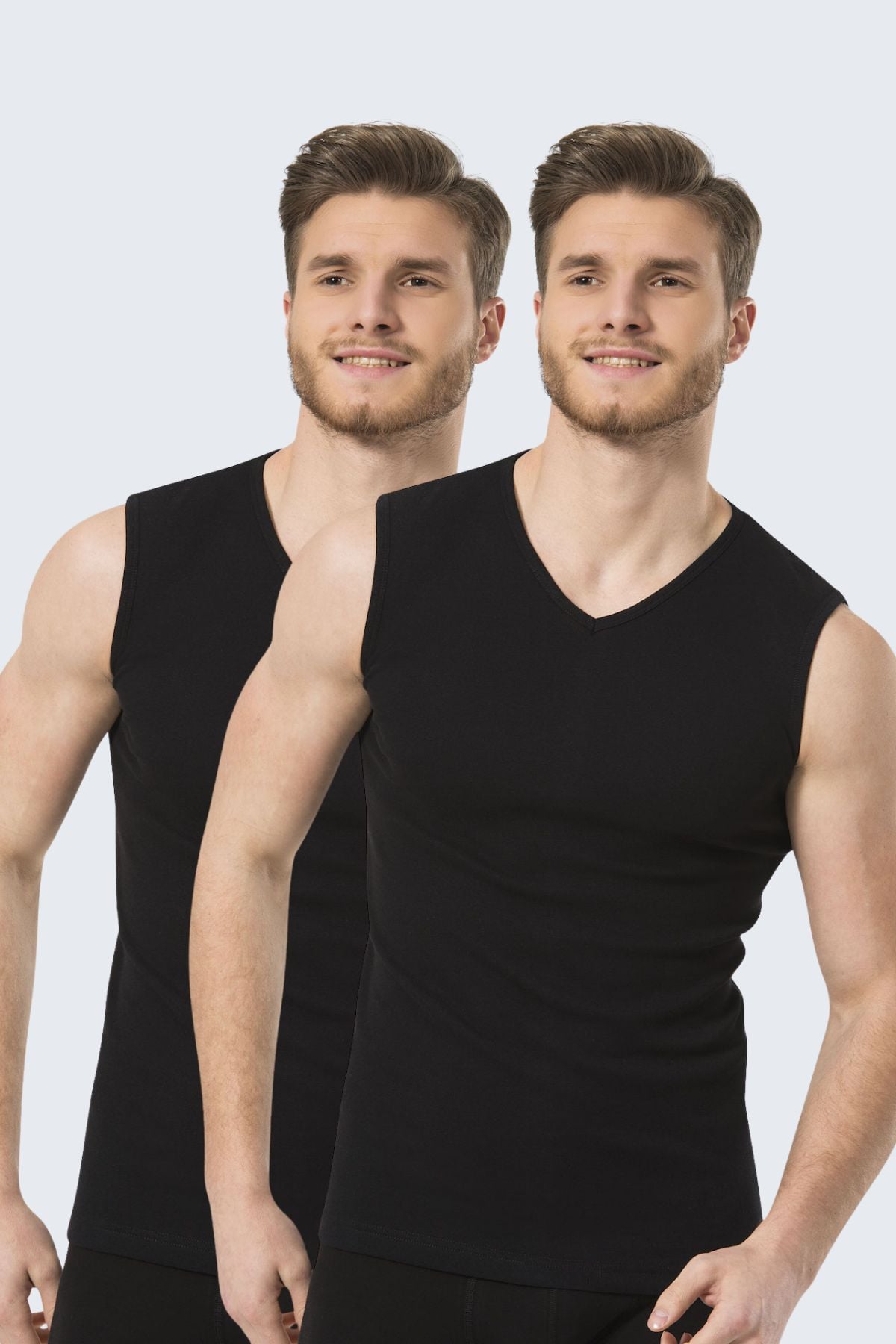 Türen 158 Siyah Erkek 2li Spor V Yaka Ribana Atlet