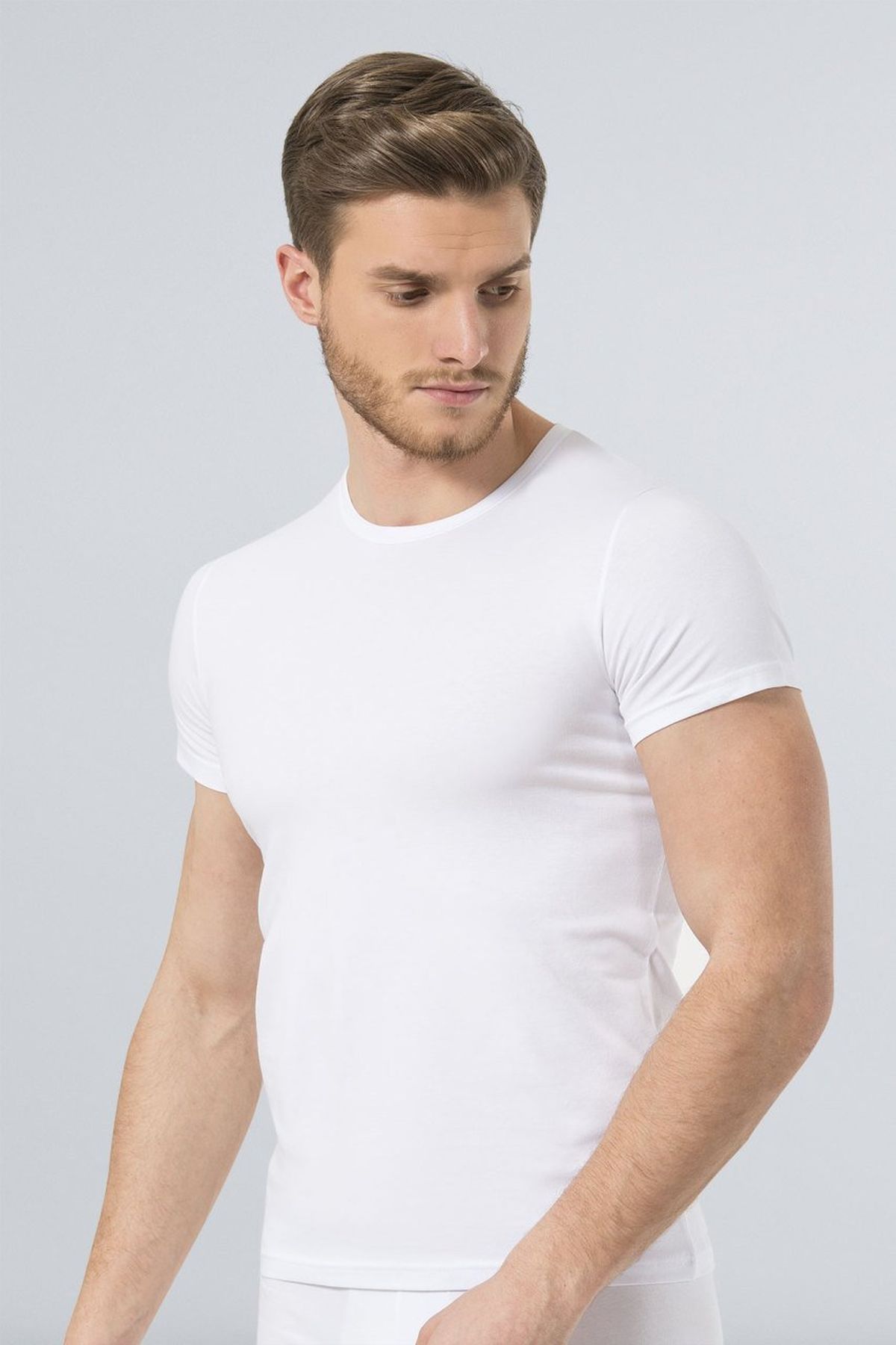 Türen 169 Beyaz Erkek Likralı T-Shirt