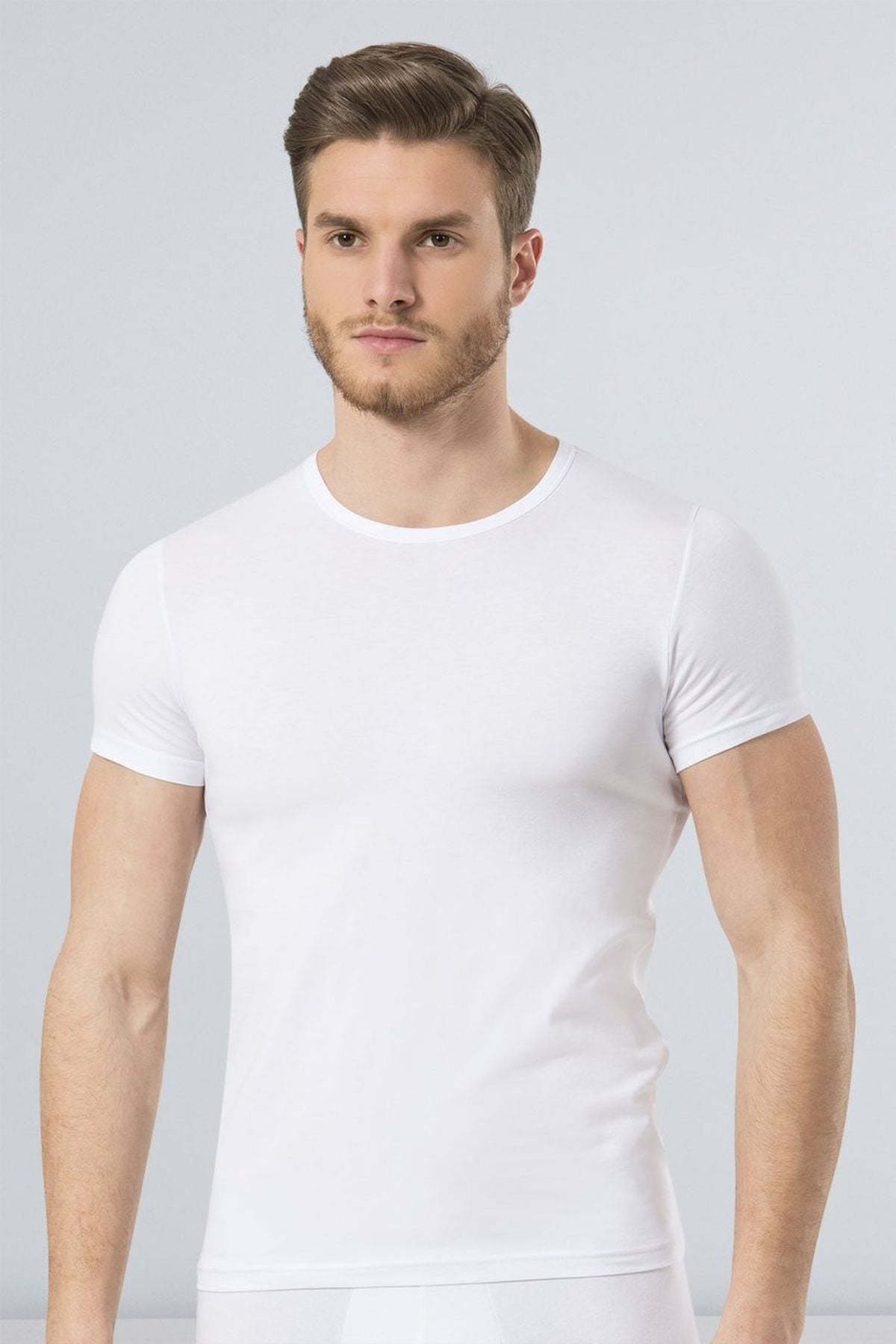Türen 169 Beyaz Erkek Likralı T-Shirt