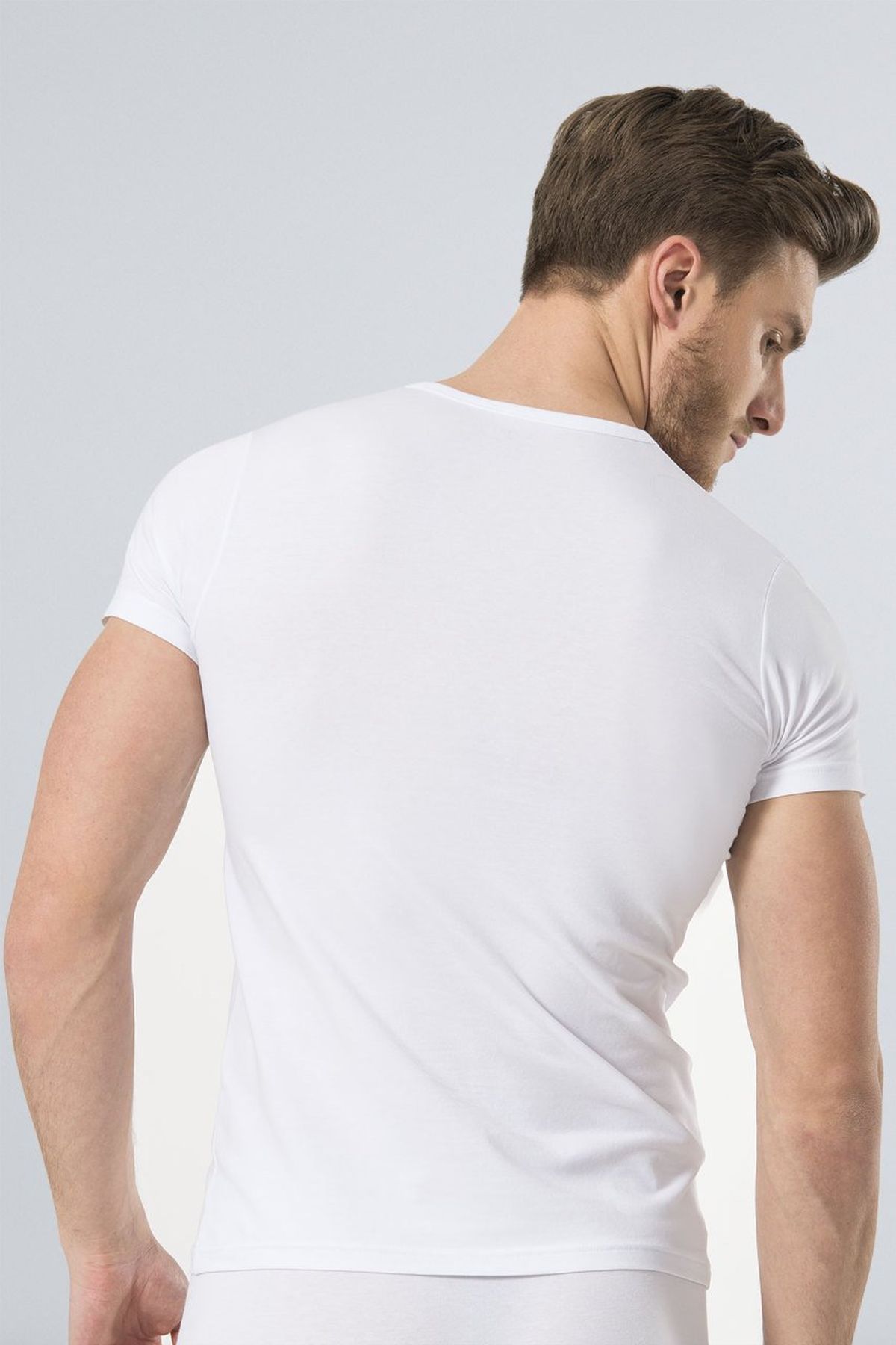 Türen 169 Beyaz Erkek Likralı T-Shirt