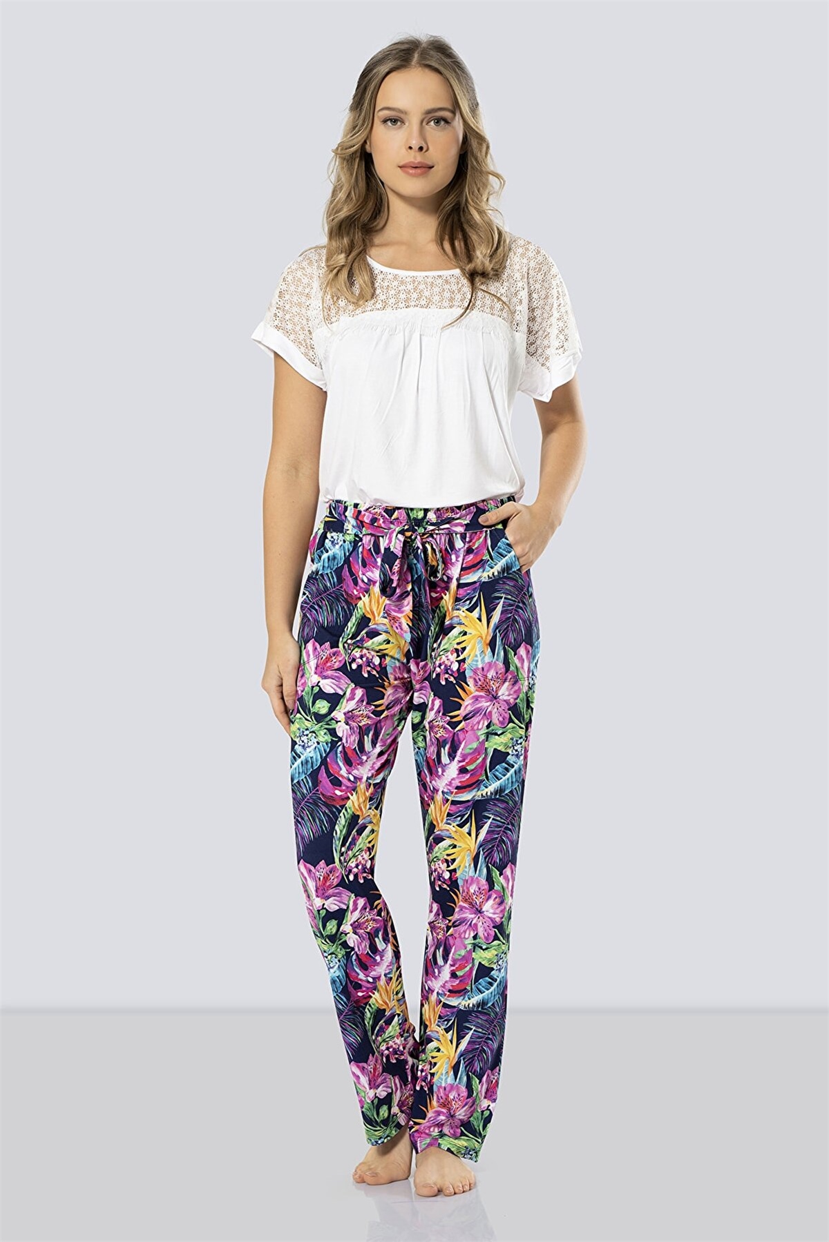 Türen 3302 Lacivert Kadın Desenli Pijama Takımı