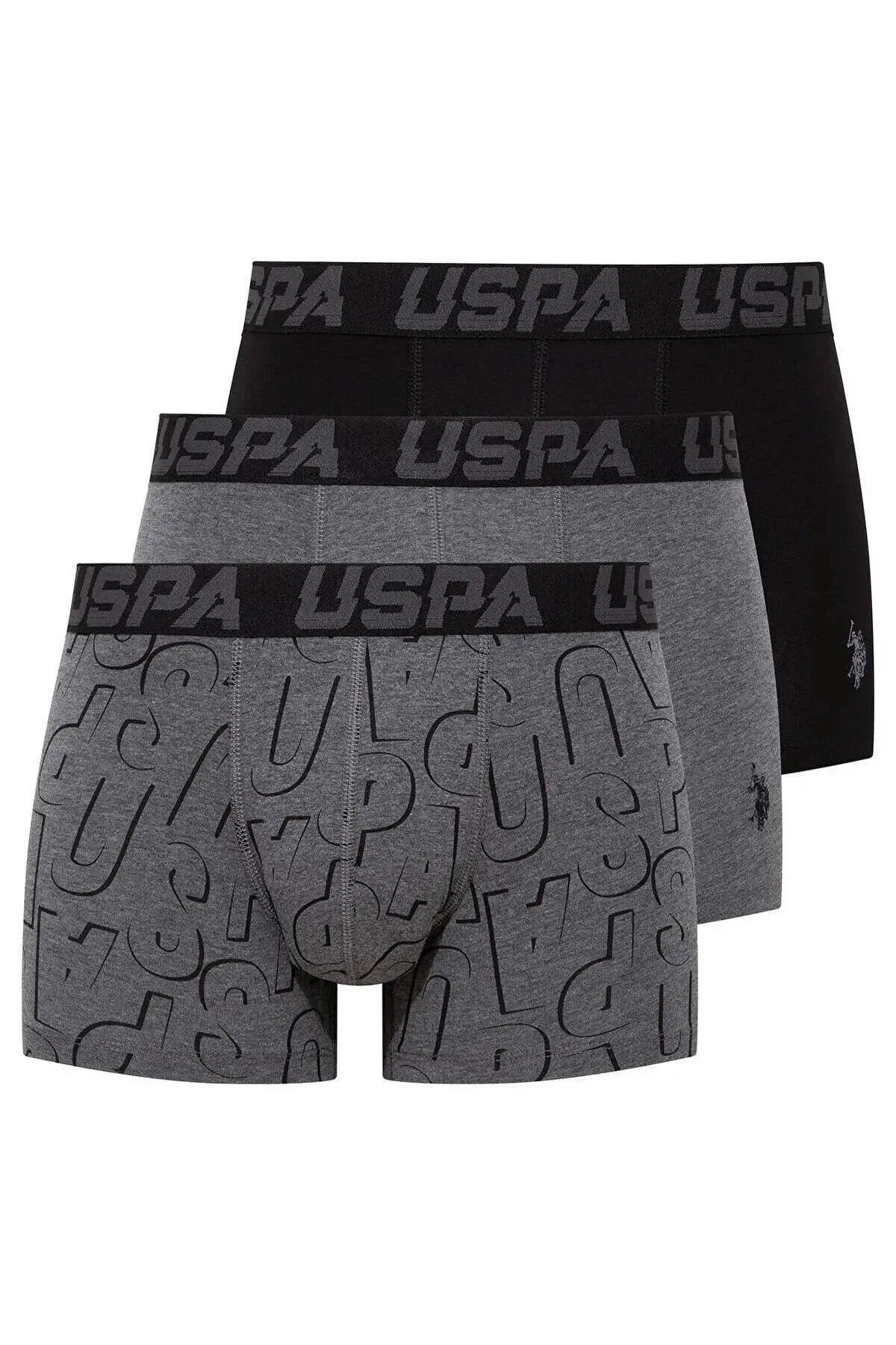 U.S. Polo Assn. 80496 Erkek Siyah-Antrasit-Baskılı Pamuklu 3 Lü Boxer