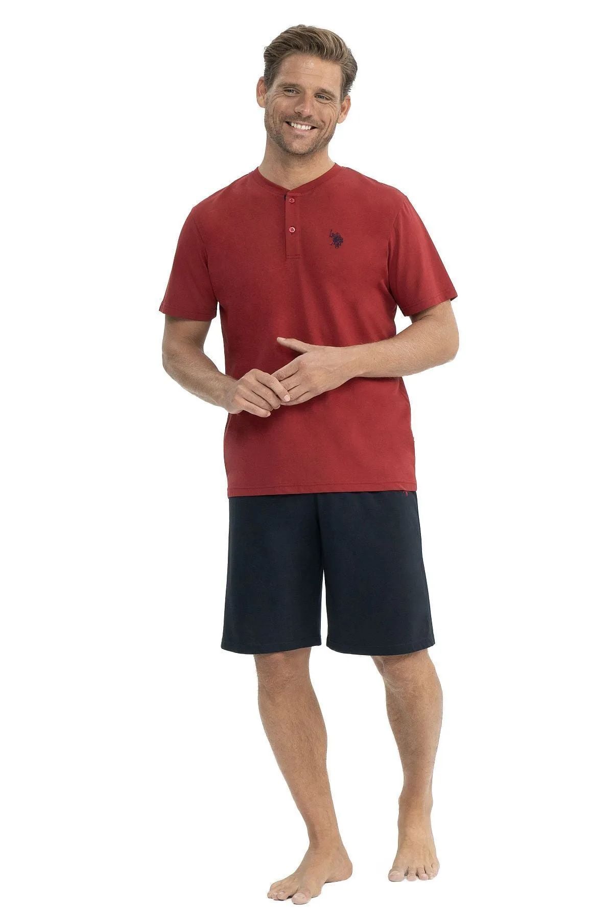 U.S. Polo Assn. 12040 Erkek Bordo Sabahlık Pijama 5 Li Şort Takım