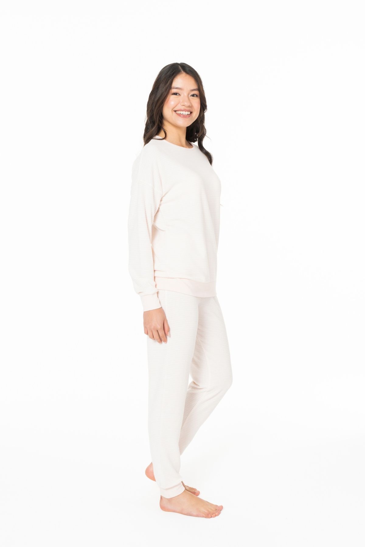 U.S. Polo Assn. 20128 Kadın Pembe Melanj Yuvarlak Yaka Uzun Kollu Pijama Takımı