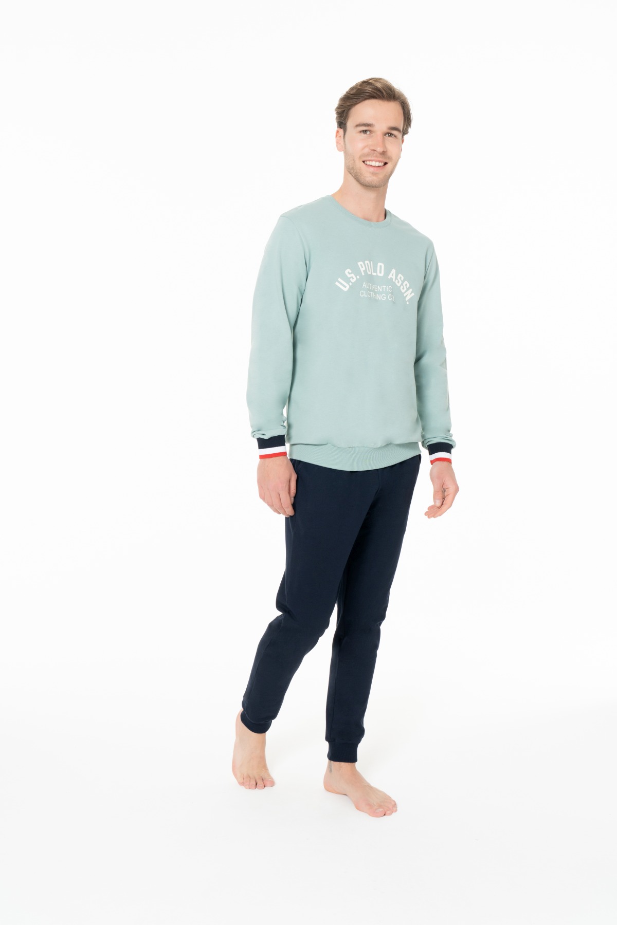 U.S. Polo Assn. 18943 Erkek Mınt Yuvarlak Yaka Uzun Kollu Pijama Takımı