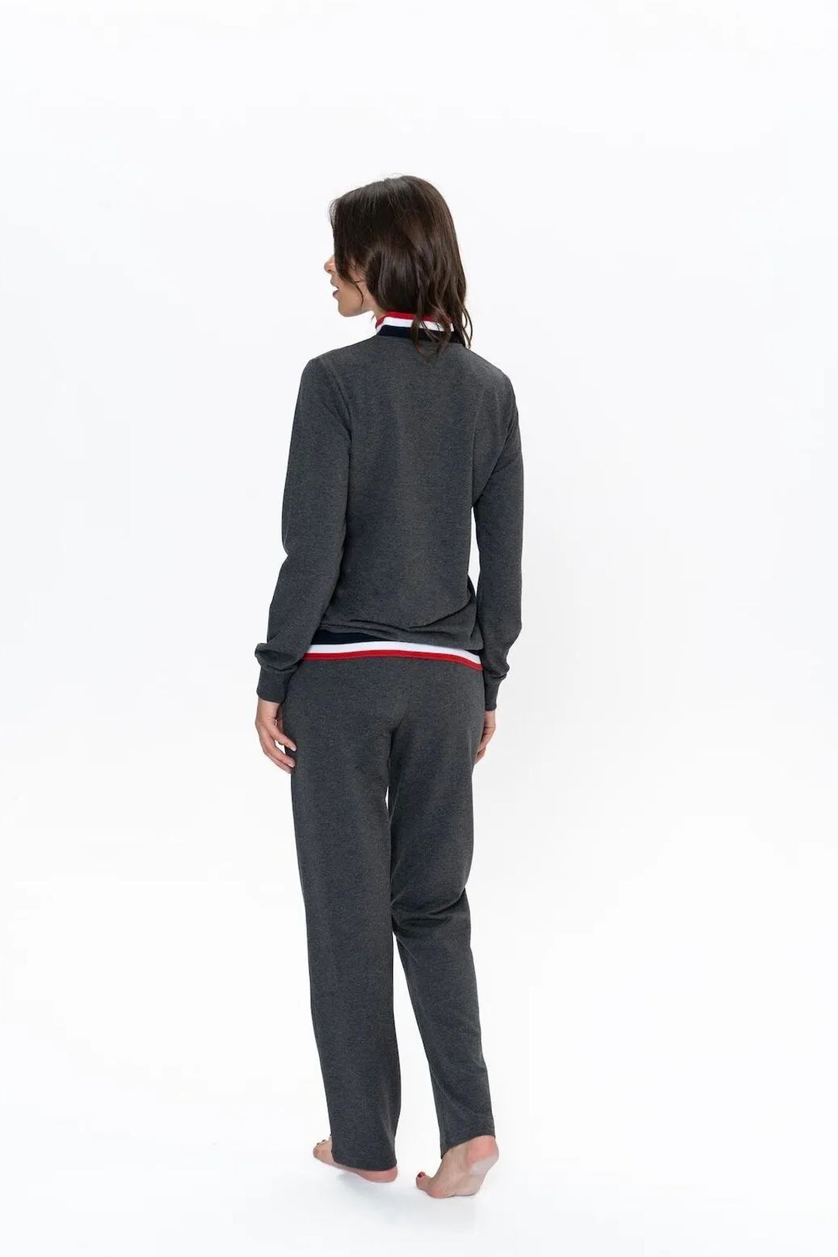 U.S. Polo Assn. 20112 Kadın Antrasıt Melanj Uzun Kollu Dik Yaka Pijama Takımı