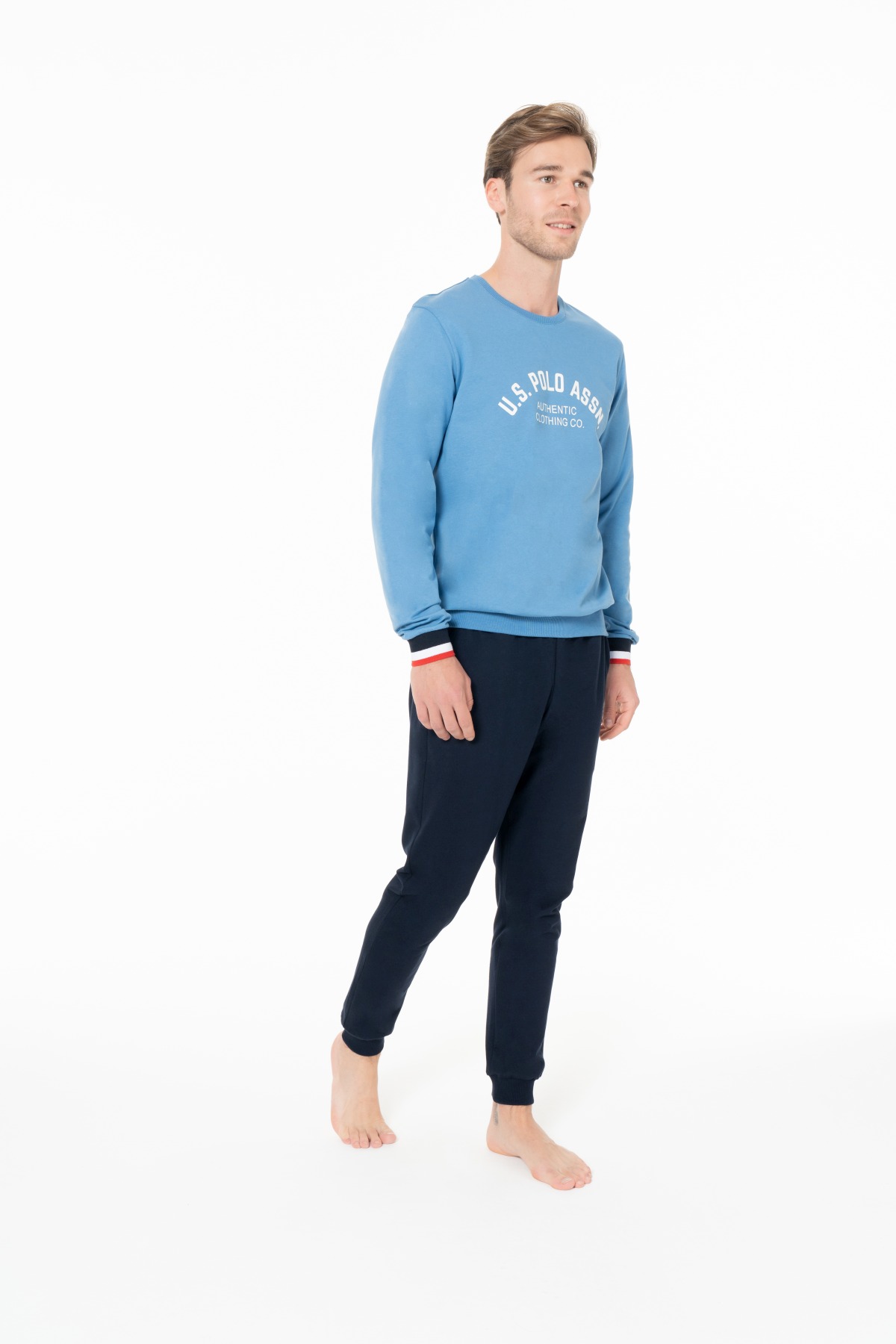 U.S. Polo Assn. 18943 Erkek Mavı Yuvarlak Yaka Uzun Kollu Pijama Takımı
