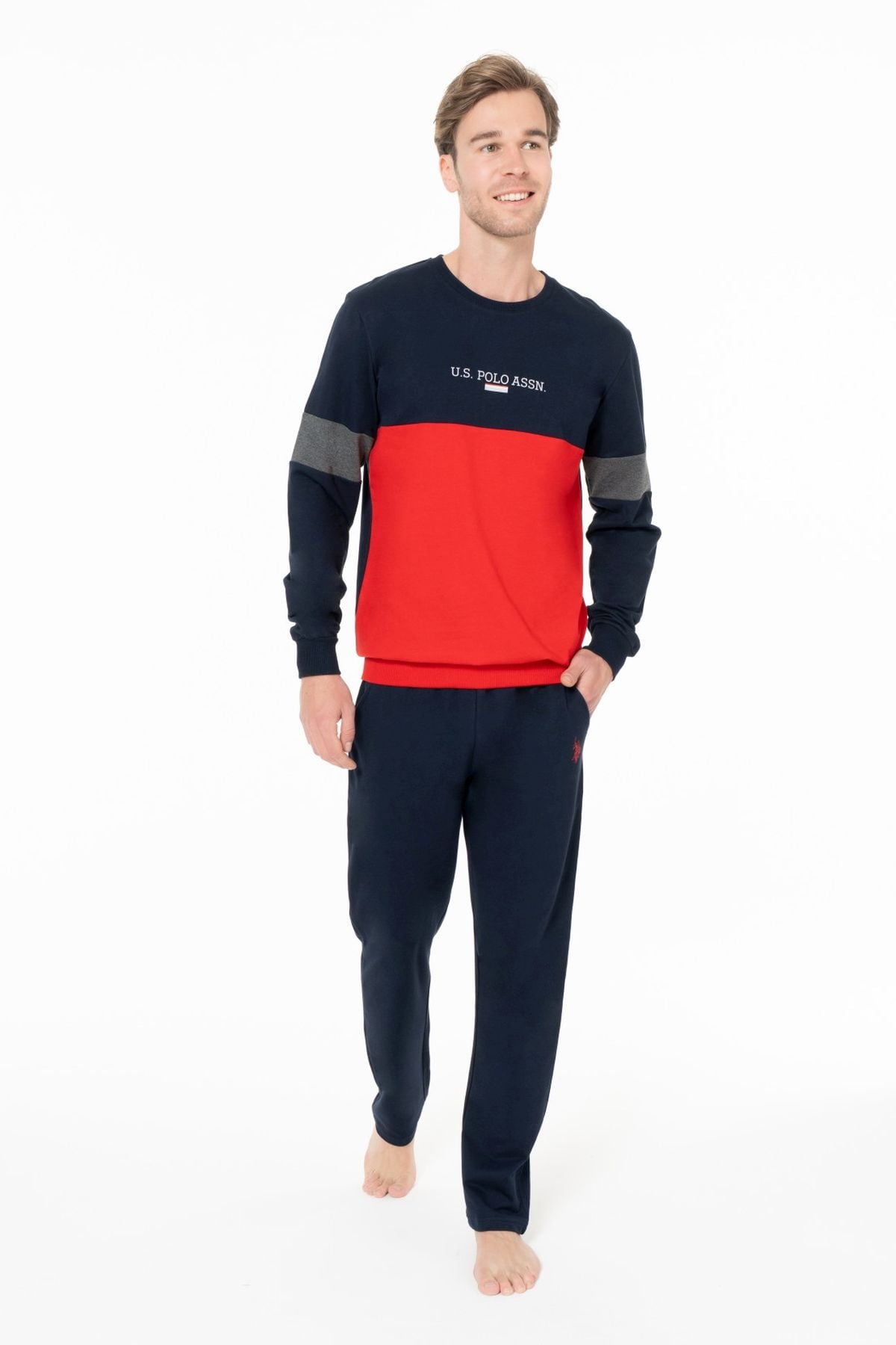 U.S. Polo Assn. 18930 Erkek Lacıvert Yuvarlak Yaka Uzun Kollu Pijama Takımı