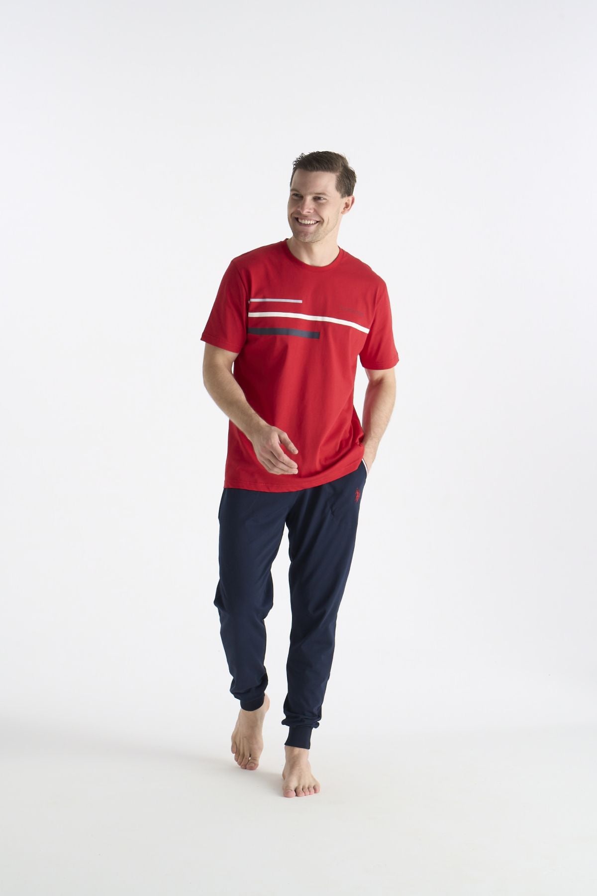 U.S. Polo Assn. 19038 Erkek Kırmızı Kısa Kollu Yuvarlak Yaka Pijama Takımı