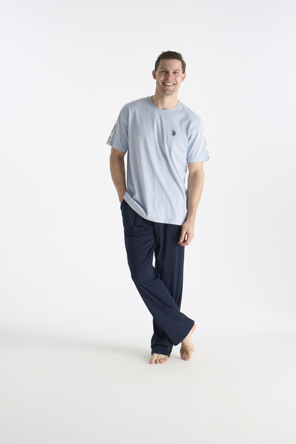 U.S. Polo Assn. 19039 Erkek Mavı Kısa Kollu Yuvarlak Yaka Pijama Takımı