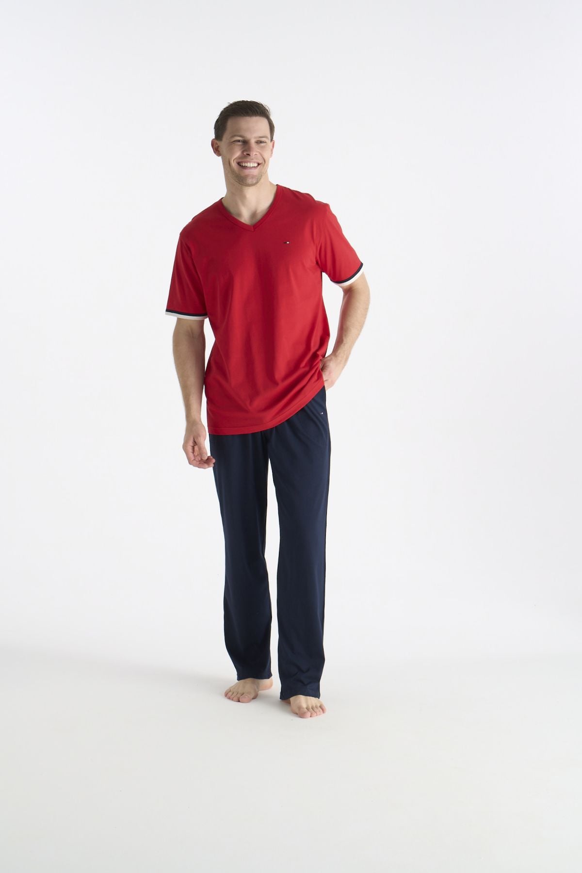 U.S. Polo Assn. 19041 Erkek Kırmızı Kısa Kollu V Yaka Pijama Takımı