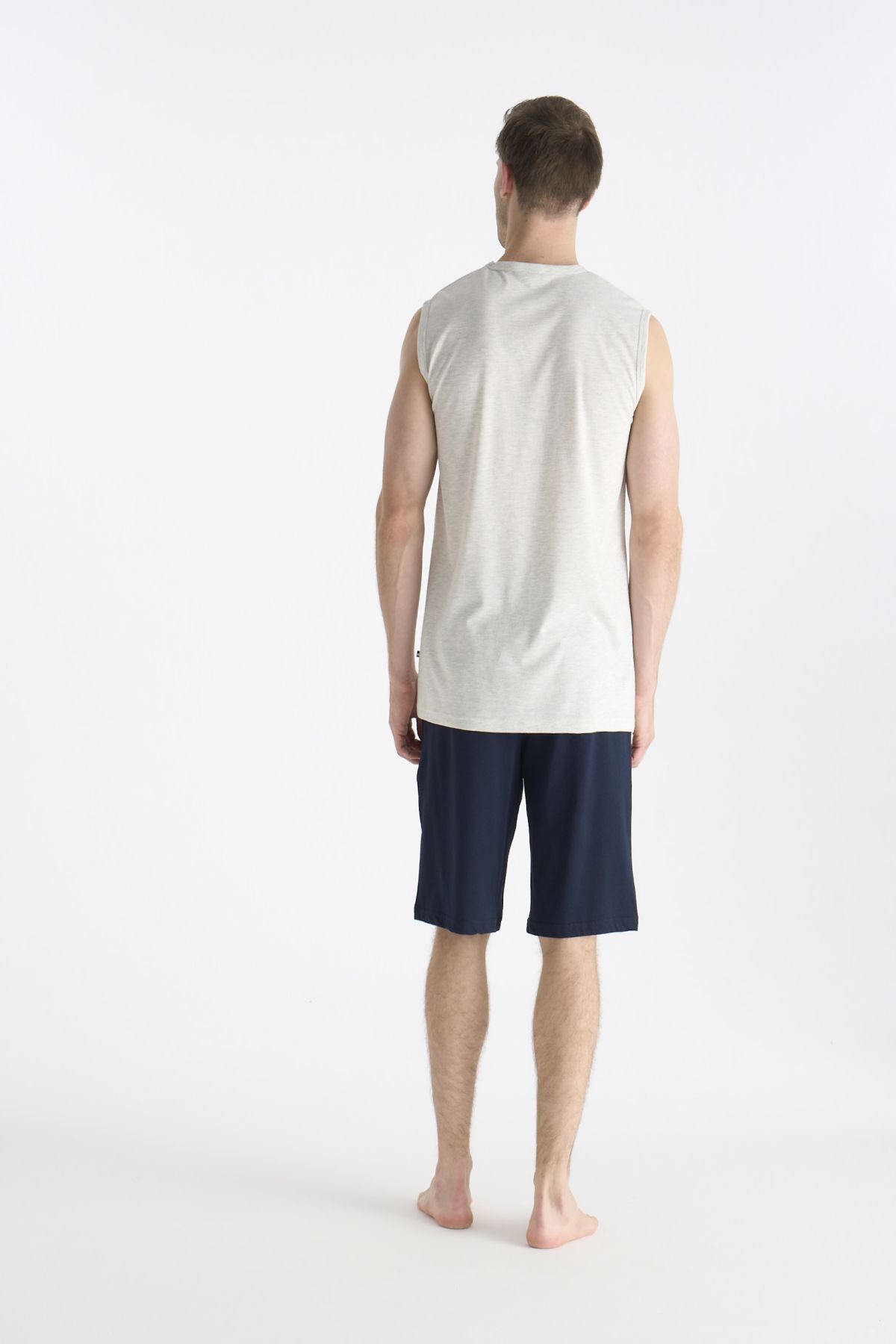 U.S. Polo Assn. 19010 Erkek Kar Melanj Sıfır Kollu Yuvarlak Yaka Şort Takımı