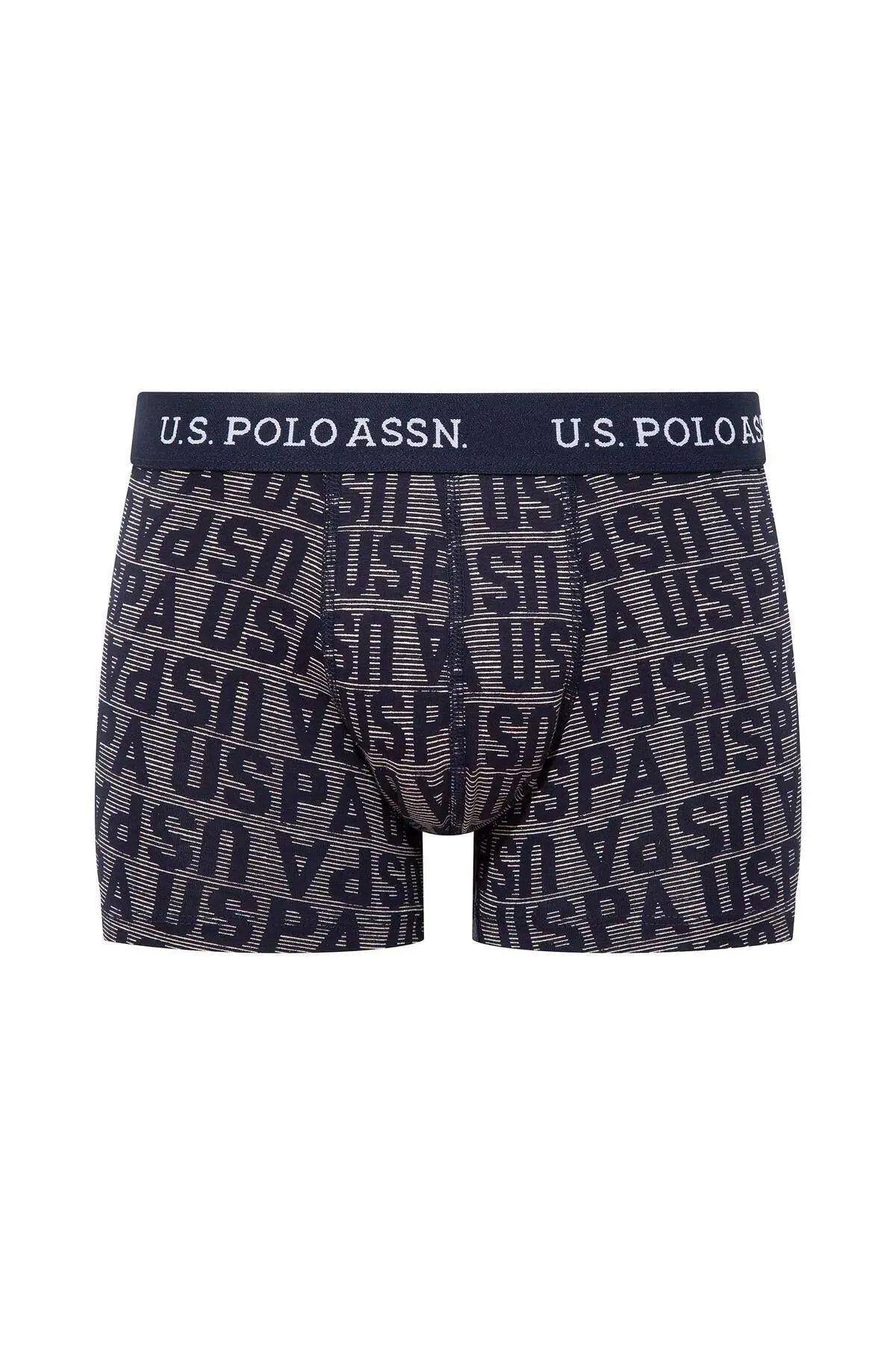 U.S. Polo Assn. 80503 Erkek İndigo-Baskılı-Lacivert Pamuklu 3 Lü Boxer