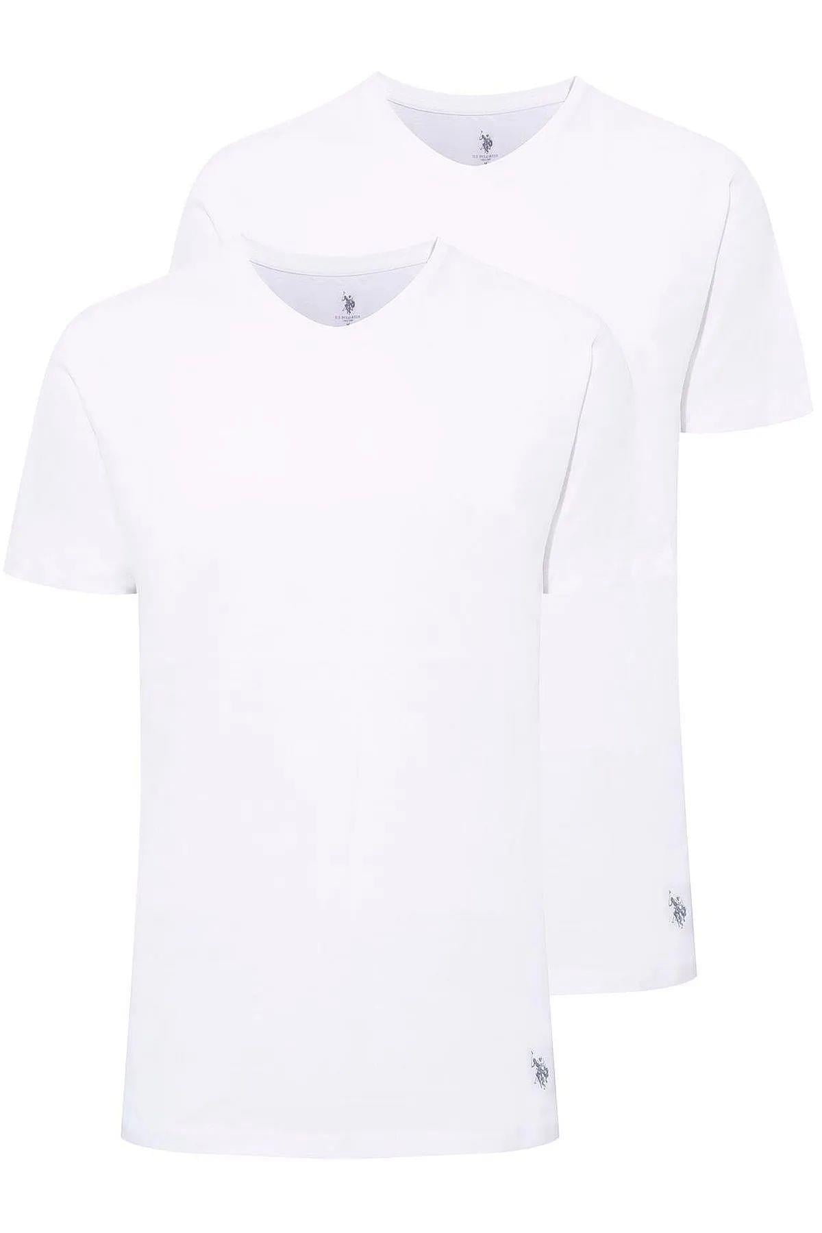 U.S. Polo Assn. 90002 Erkek Beyaz Pamuklu Battal Beden 2 Li Yuvarlak Yaka T-Shirt