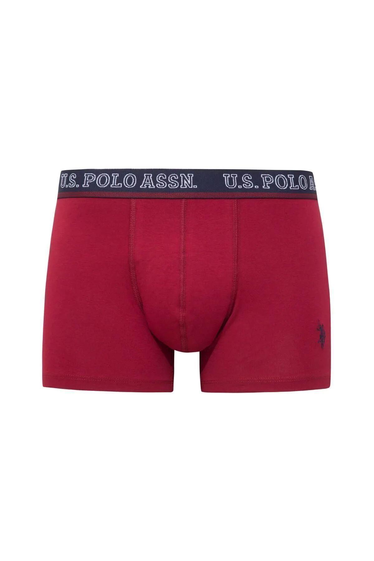 U.S. Polo Assn. 80516 Erkek Baskılı-Bordo-Lacivert Pamuklu 3 Lü Boxer