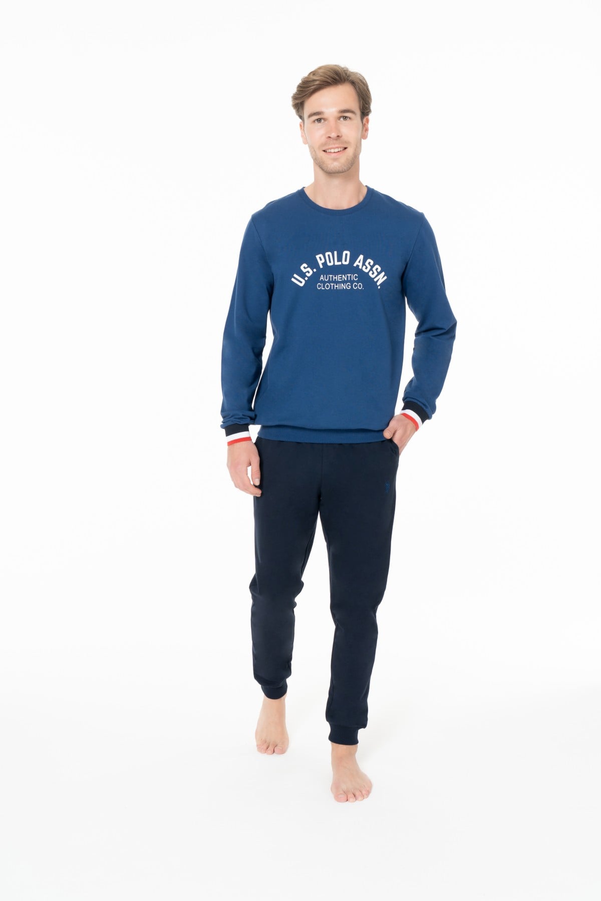 U.S. Polo Assn. 18943 Erkek Lacıvert Yuvarlak Yaka Uzun Kollu Pijama Takımı