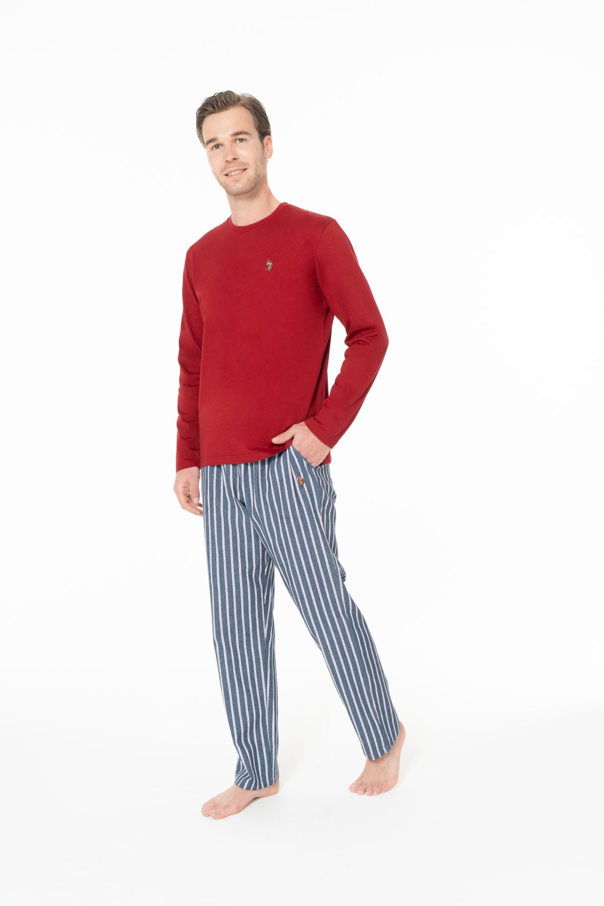 U.S. Polo Assn. 18977 Erkek Bordo Yuvarlak Yaka Uzun Kollu Pijama Takımı