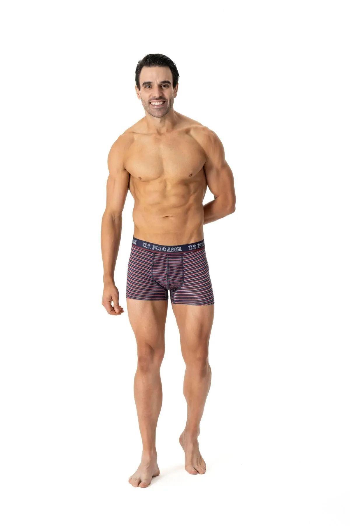 U.S. Polo Assn. 80516 Erkek Baskılı-Bordo-Lacivert Pamuklu 3 Lü Boxer