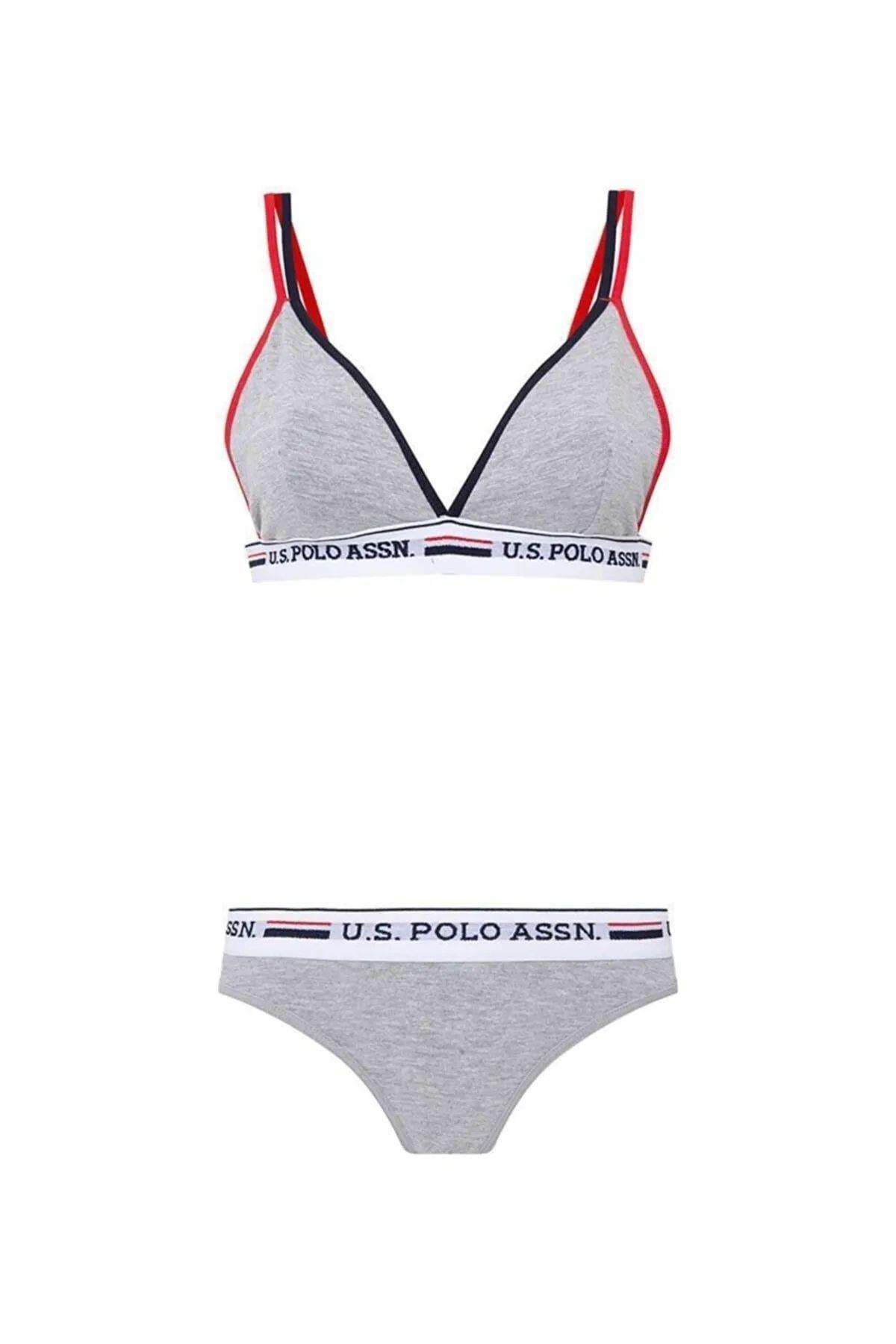 U.S. Polo Assn. 66254 Kadın Gri Büstiyer Slip Takım
