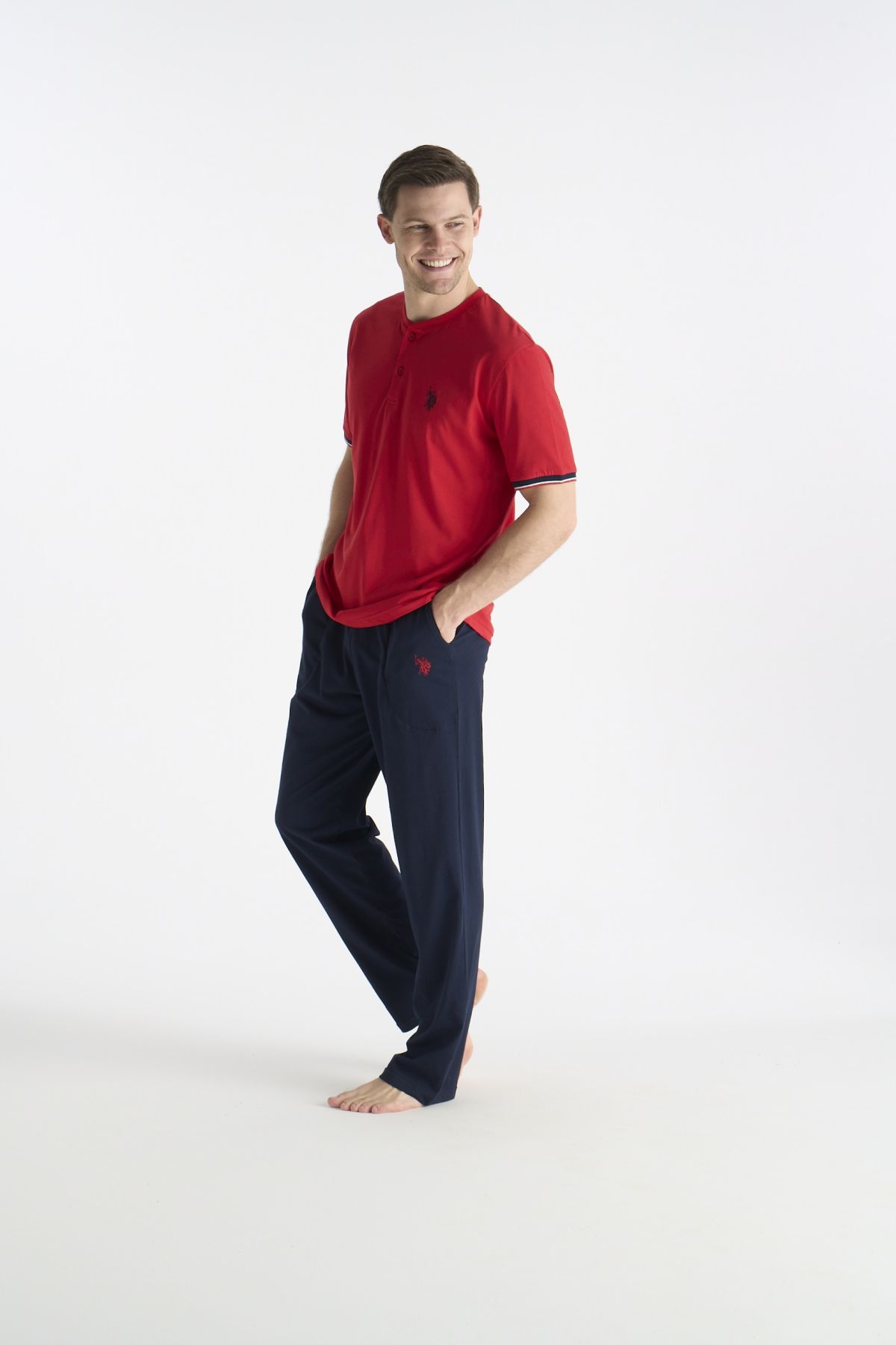U.S. Polo Assn. 19029B Erkek Kırmızı Kısa Kollu Yuvarlak Yaka Battal Pijama Takımı