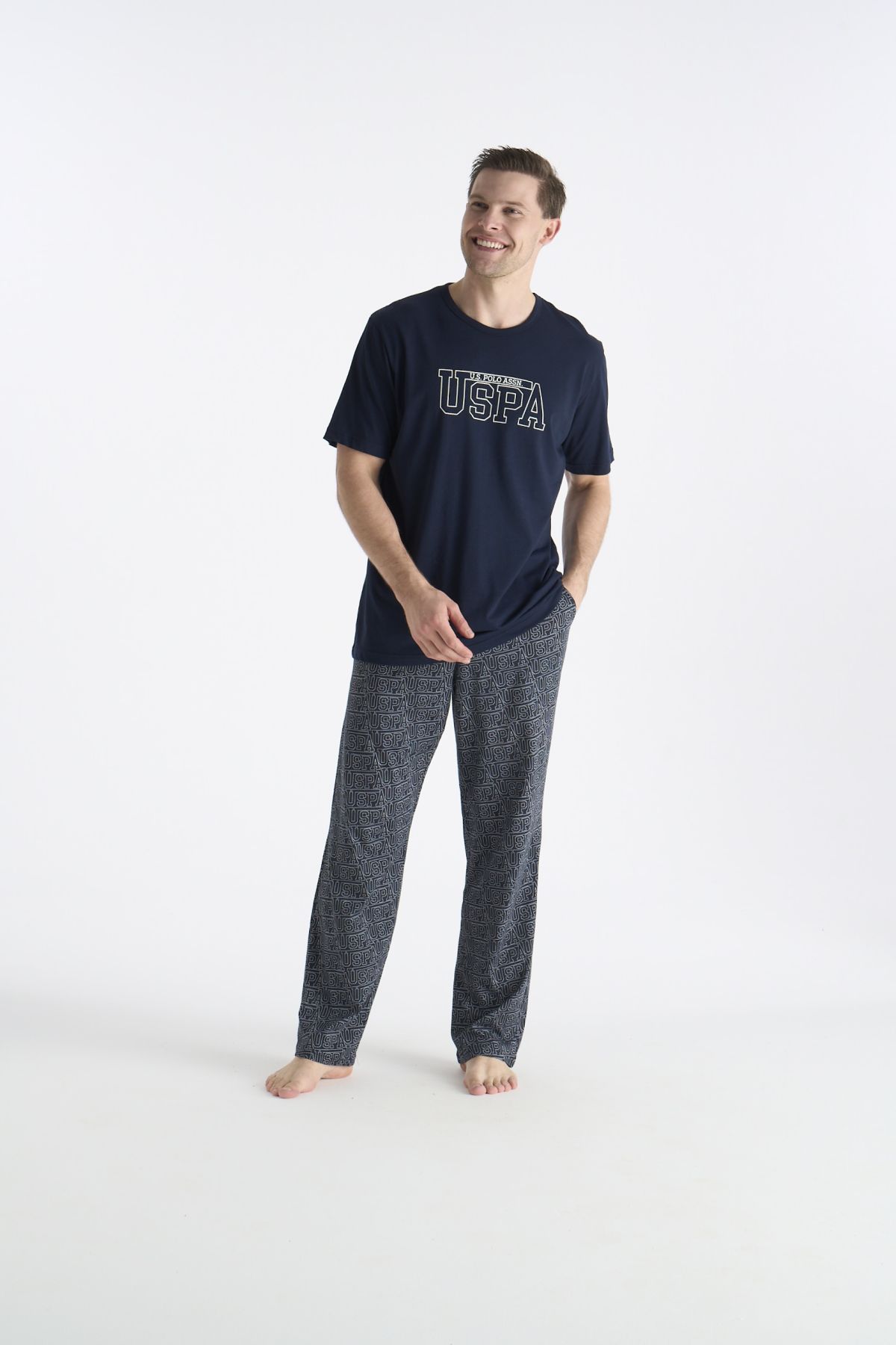 U.S. Polo Assn. 19049 Erkek Lacıvert Kısa Kollu Yuvarlak Yaka Pijama TakımıPijama TakımıU.S. Polo Assn.