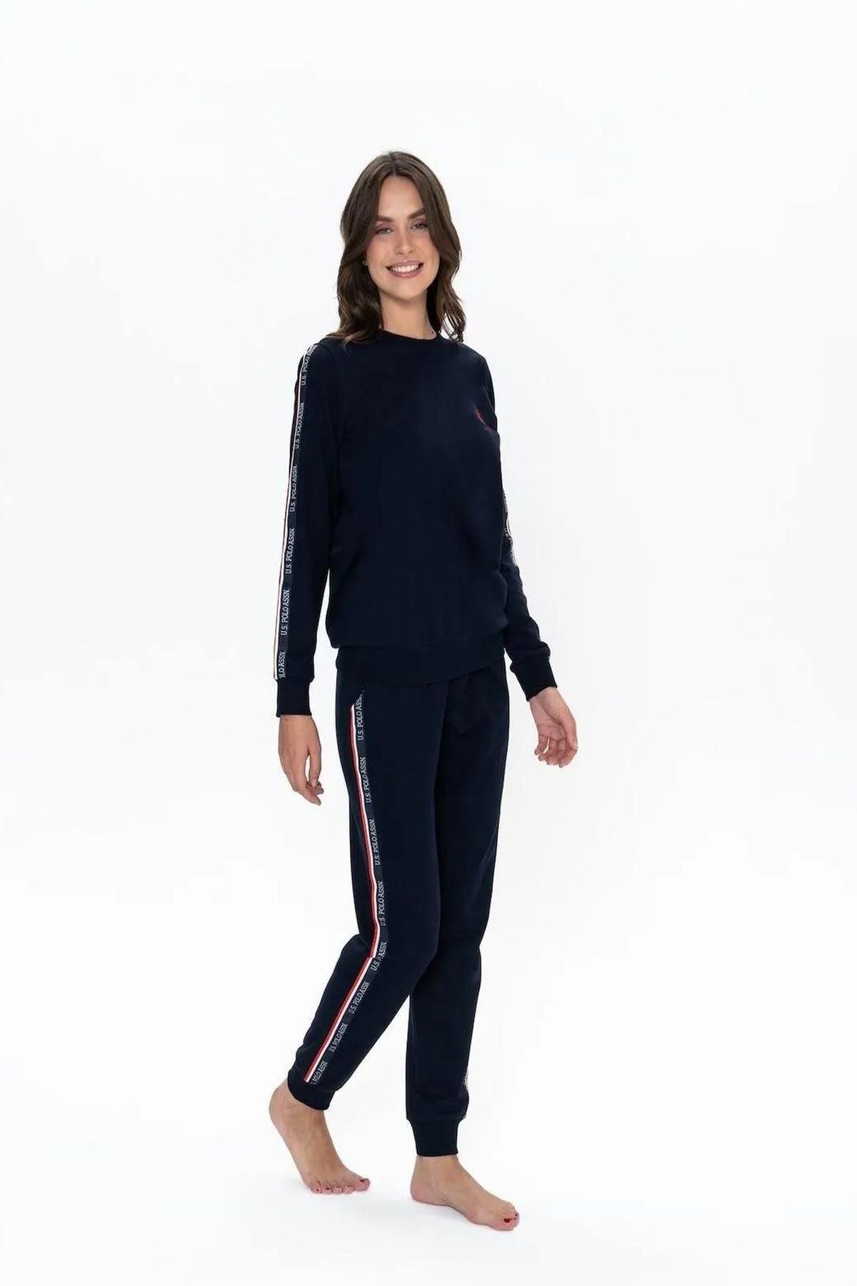U.S. Polo Assn. 20113 Kadın Lacıvert Uzun Kollu Yuvarlak Yaka Pijama Takımı