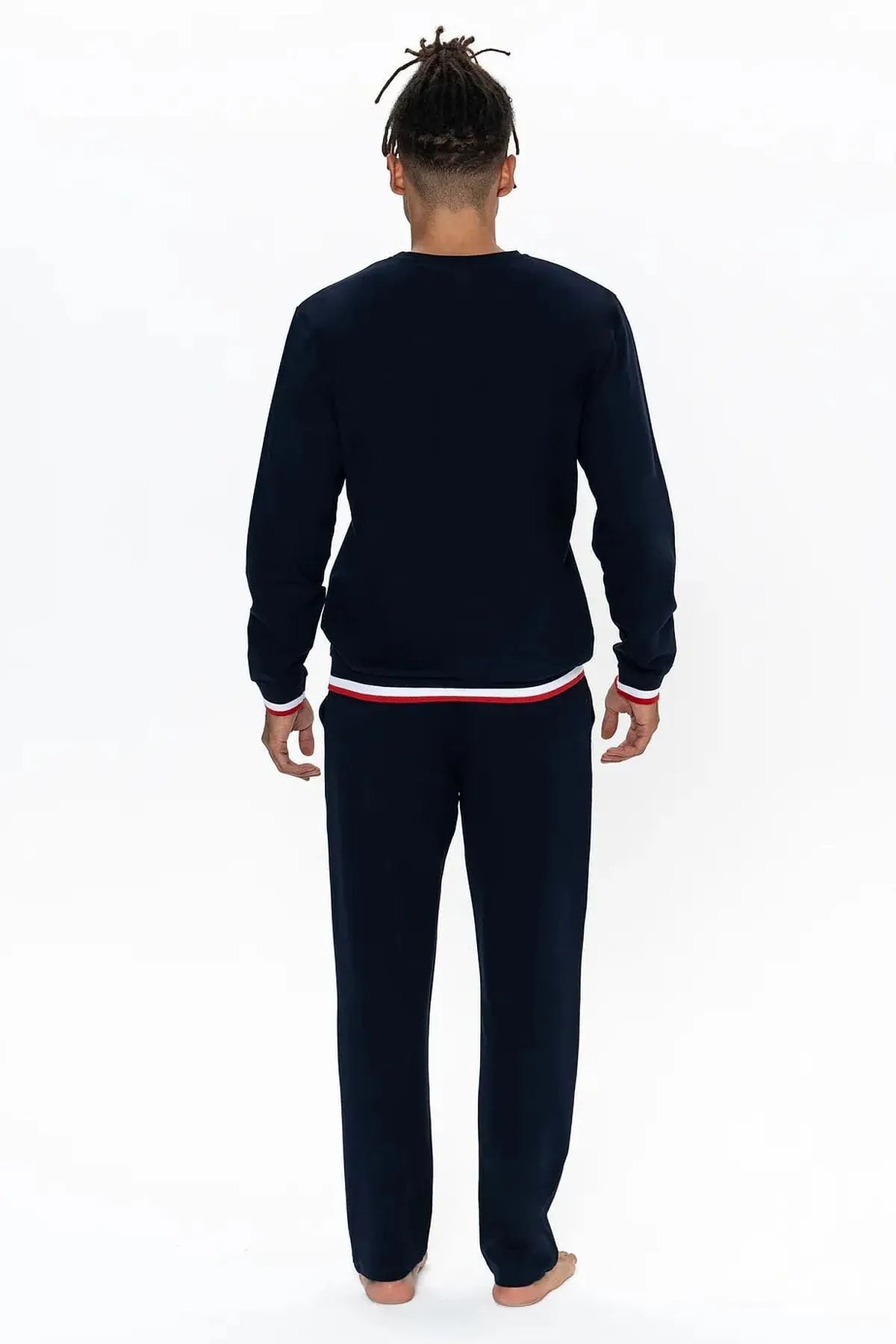 U.S. Polo Assn. 18920 Erkek Lacıvert Uzun Kollu Yuvarlak Yaka Manşetli Pijama Takımı