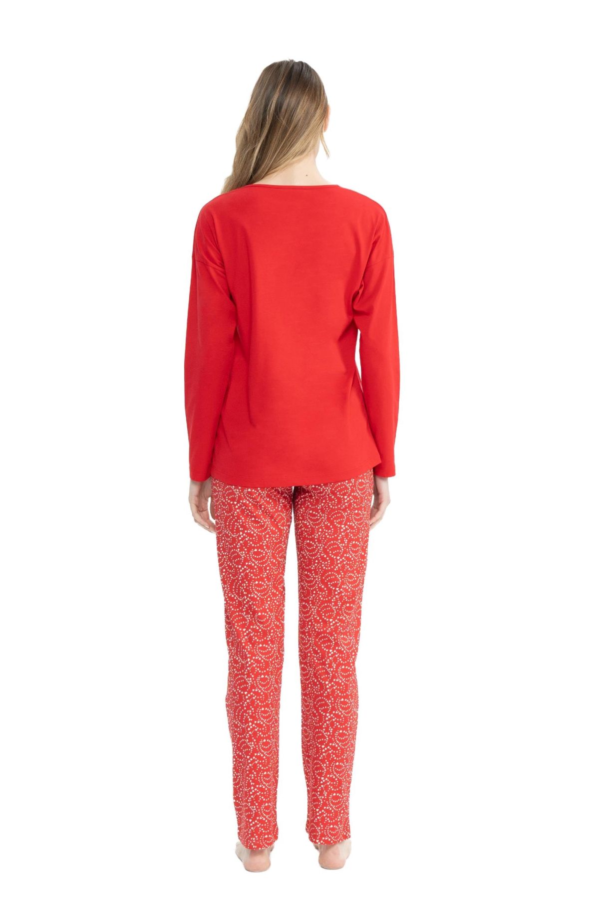 U.S. Polo Assn. 17116 Kadın Kırmızı Uzun Kollu Yuvarlak Yaka Pijama Takım