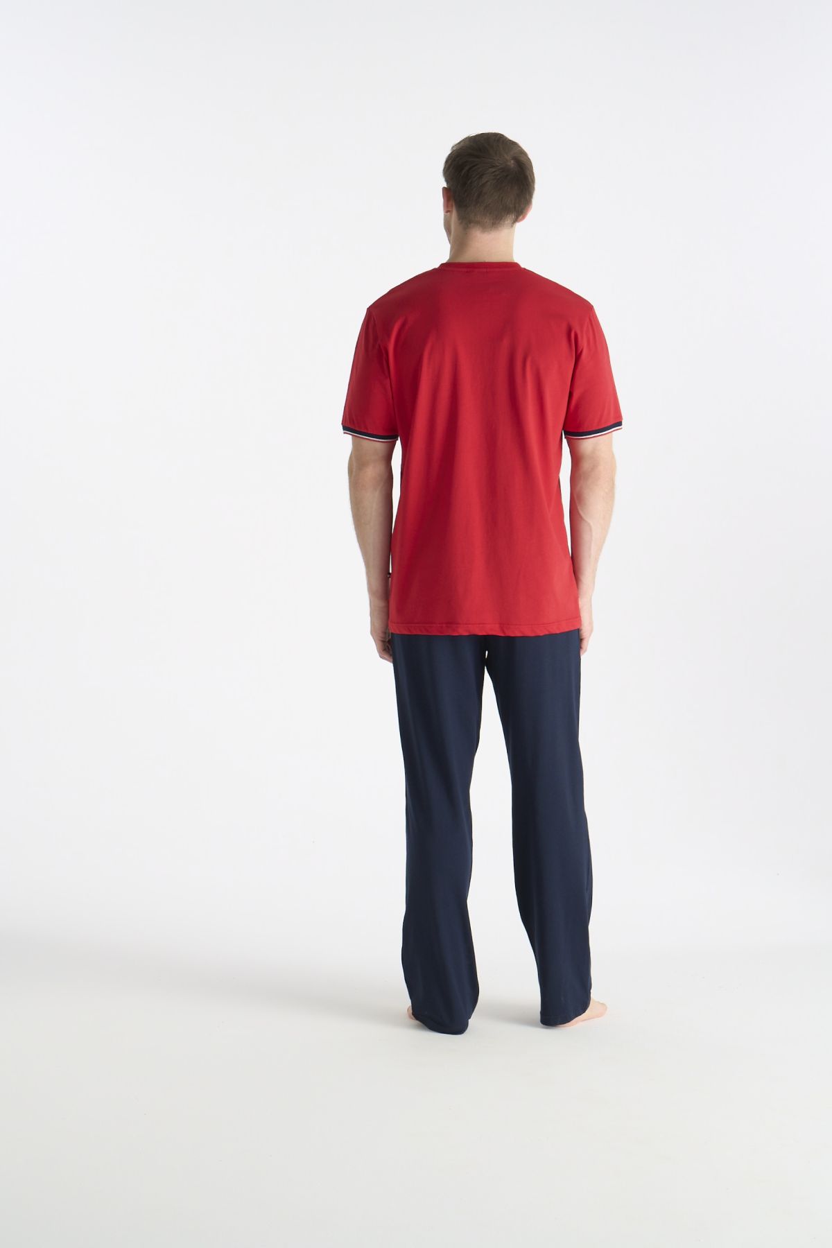 U.S. Polo Assn. 19029B Erkek Kırmızı Kısa Kollu Yuvarlak Yaka Battal Pijama Takımı