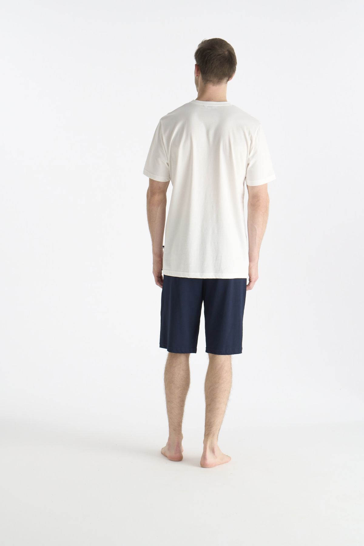 U.S. Polo Assn. 19019B Erkek Ekru Kısa Kollu Yuvarlak Yaka Battal Şort Takımı