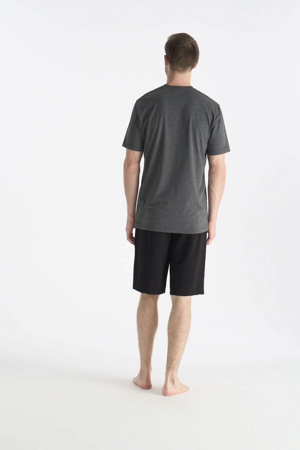 U.S. Polo Assn. 19021 Erkek Antrasıt Melanj Kısa Kollu Yuvarlak Yaka Şort Takımı