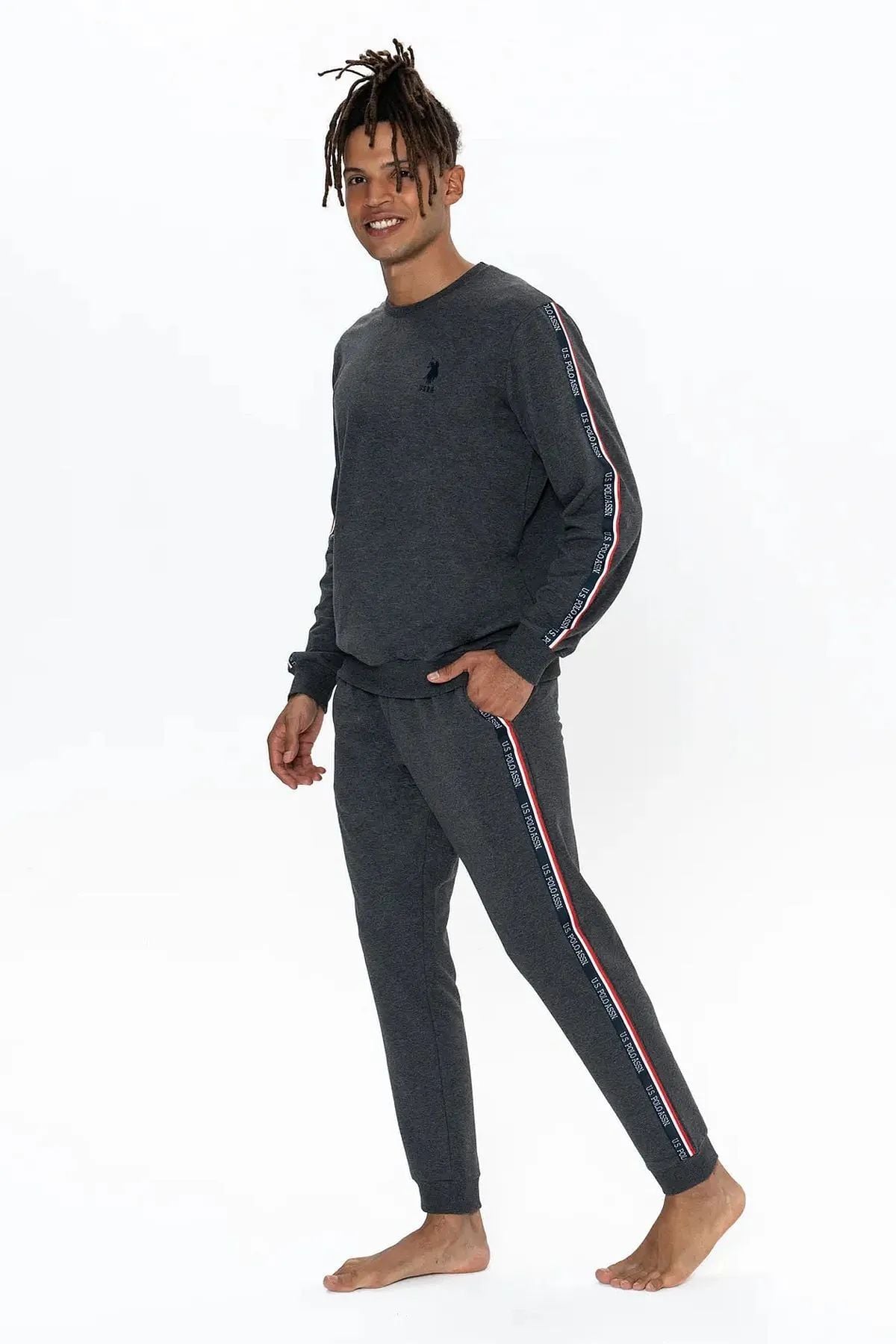 U.S. Polo Assn. 18923 Erkek Antrasıt Melanj Uzun Kollu Yuvarlak Yaka Pijama Takımı