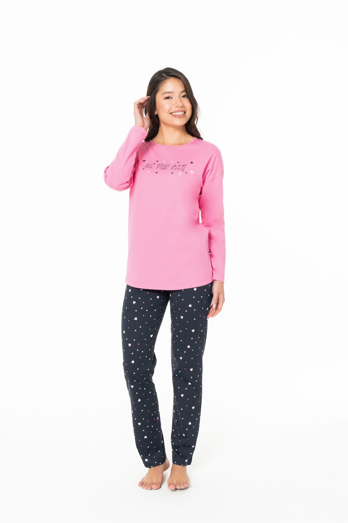 U.S. Polo Assn. 20140 Kadın Fusya Yuvarlak Yaka Uzun Kollu Pijama Takımı