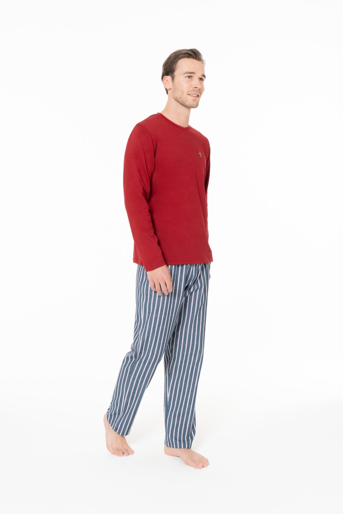 U.S. Polo Assn. 18977 Erkek Bordo Yuvarlak Yaka Uzun Kollu Pijama Takımı