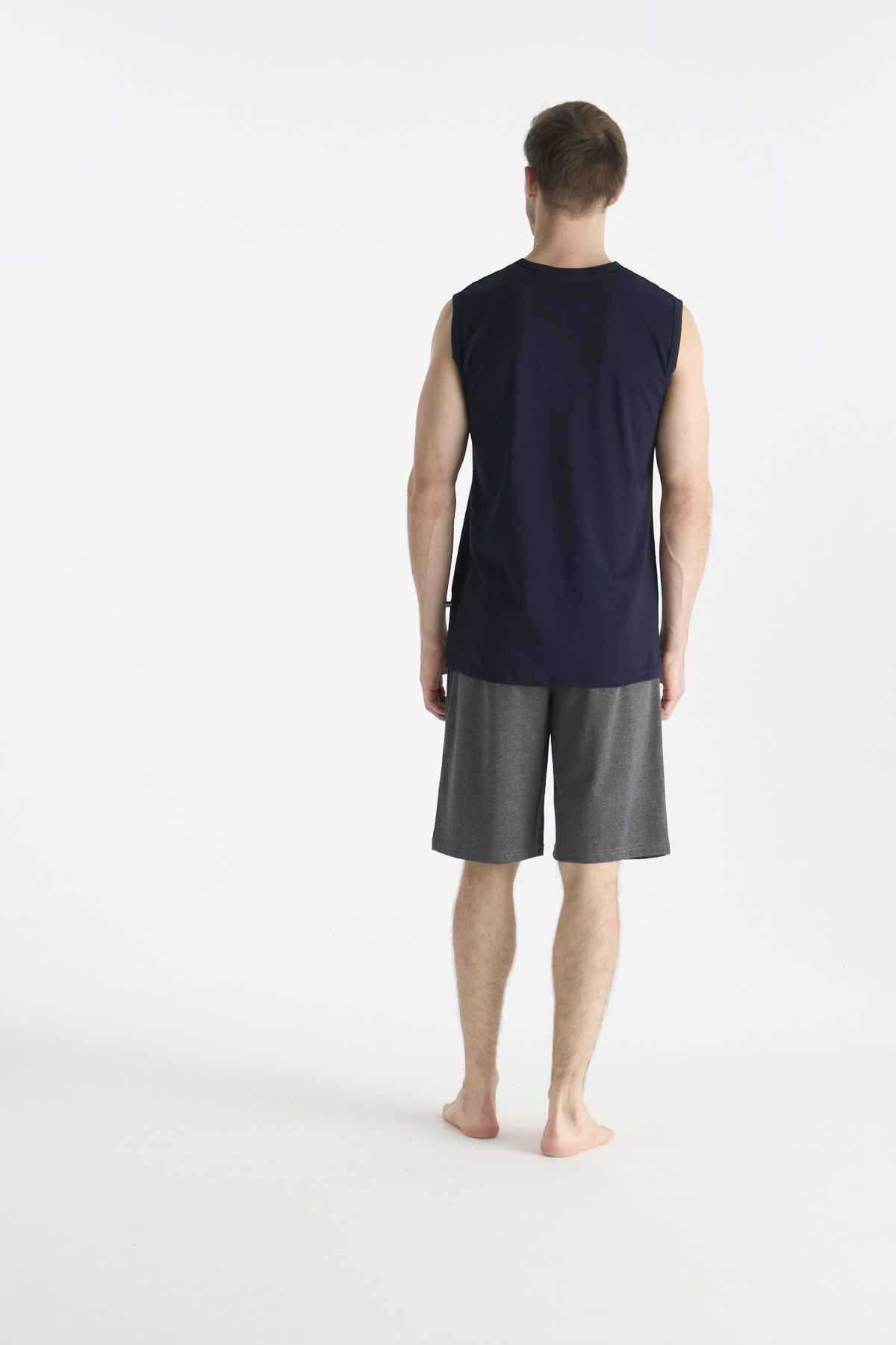 U.S. Polo Assn. 19020 Erkek Lacıvert Sıfır Kollu Yuvarlak Yaka Şort Takımı