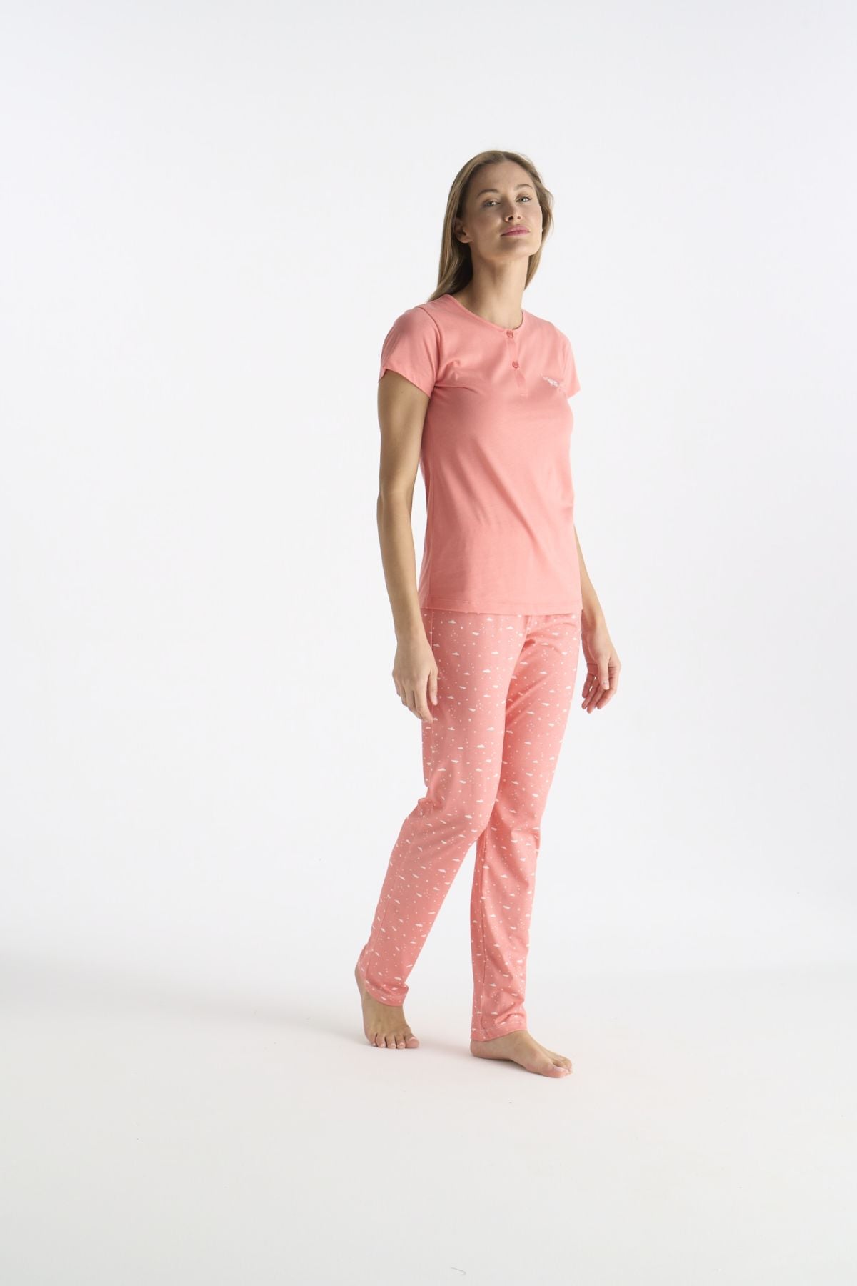 U.S. Polo Assn. 20231 Kadın Somon Kısa Kollu Yarım Patlı Pijama Takımı