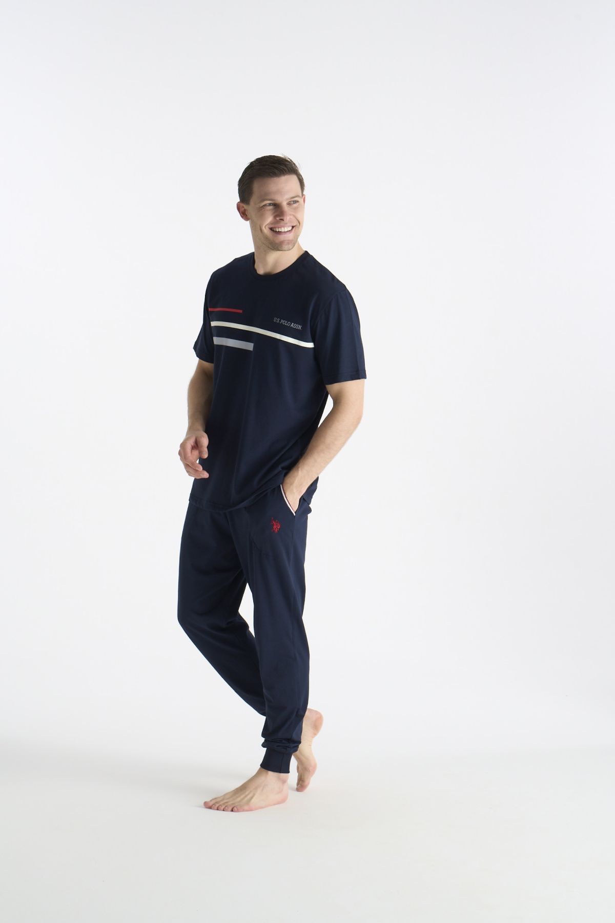 U.S. Polo Assn. 19038 Erkek Lacıvert Kısa Kollu Yuvarlak Yaka Pijama Takımı