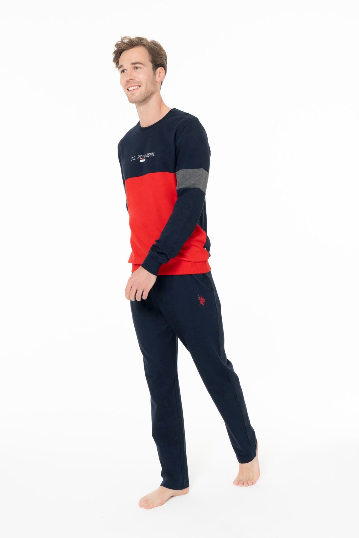 U.S. Polo Assn. 18930 Erkek Lacıvert Yuvarlak Yaka Uzun Kollu Pijama Takımı