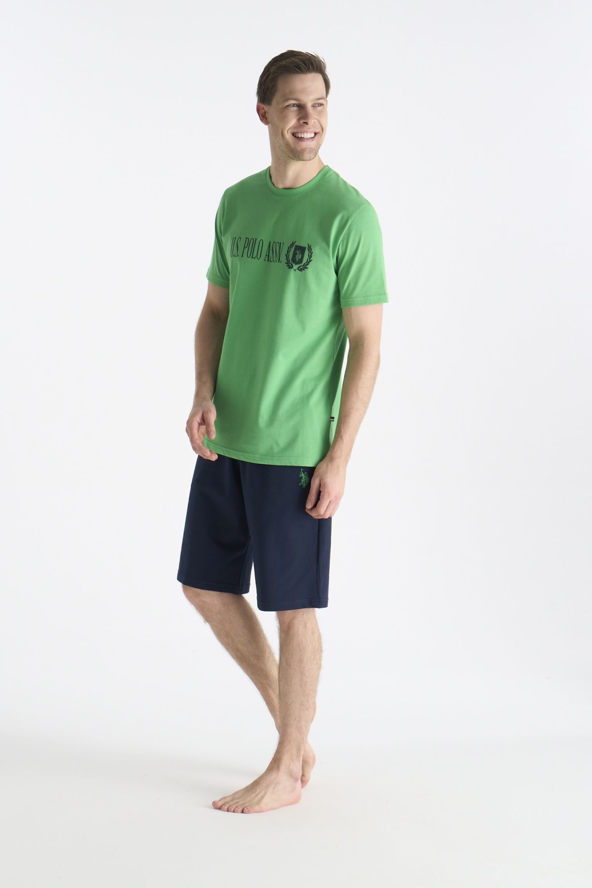U.S. Polo Assn. 19017 Erkek Yesıl Kısa Kollu Yuvarlak Yaka Şort Takımı