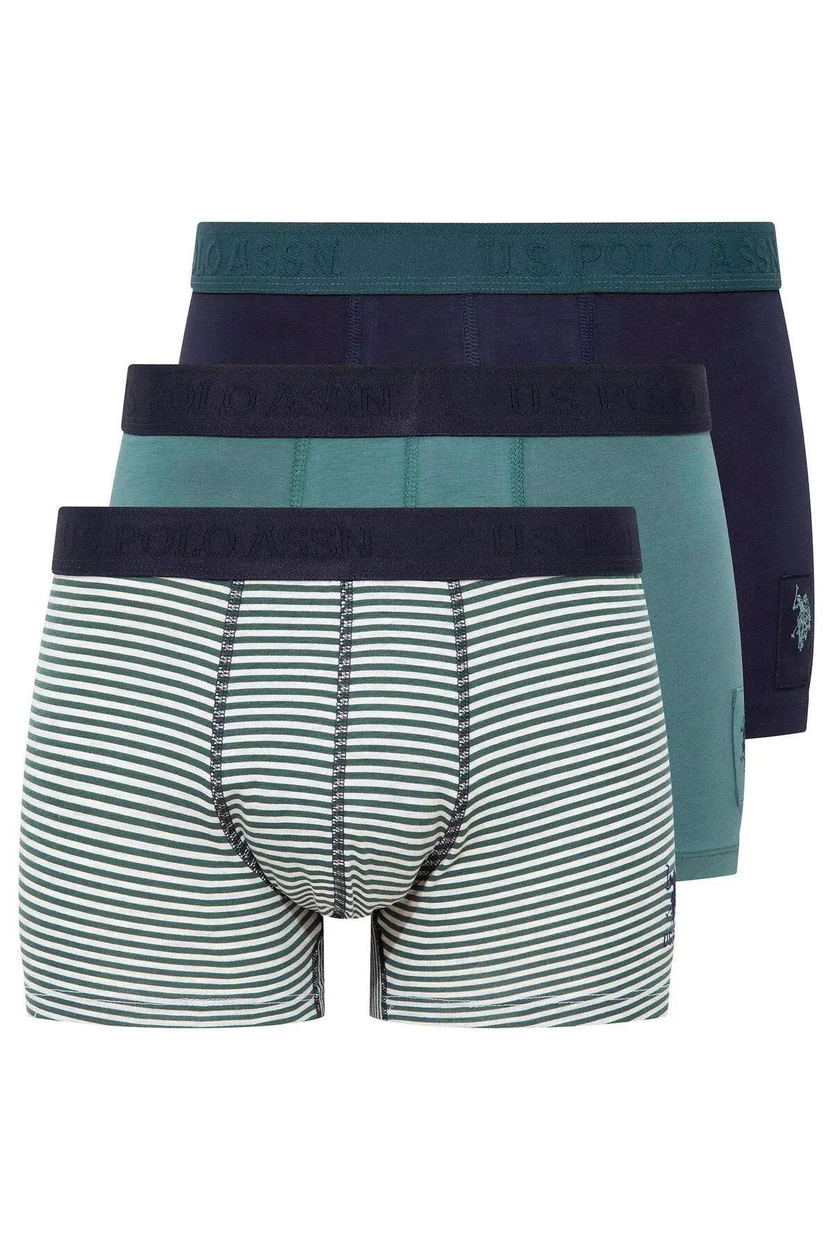 U.S. Polo Assn. 80504 Erkek Baskılı-Lacivert-Yeşil Pamuklu 3 Lü Boxer