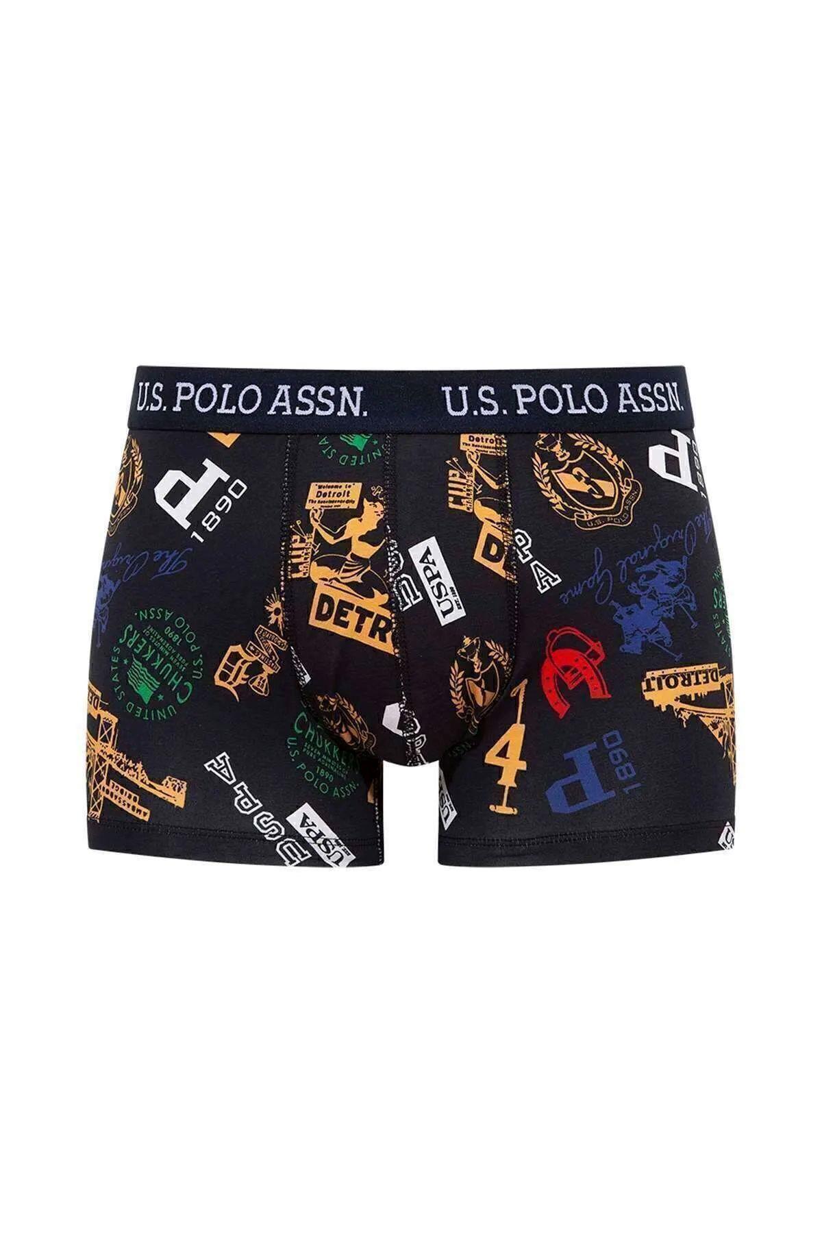 U.S. Polo Assn. 80476 Erkek Lacivert-Desenli Pamuklu 2 Li Boxer